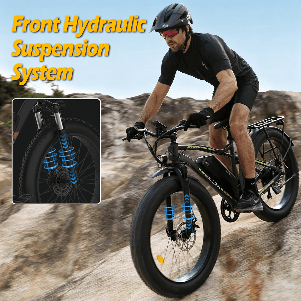 ZDZA Electric Bike for Adults, Peak 1500W Motor E-Mountain Bicycle, 26 Fat Tire 28mph Ebike, 48V 15Ah Removable, Dual Suspension with Shelf UL2849, Black