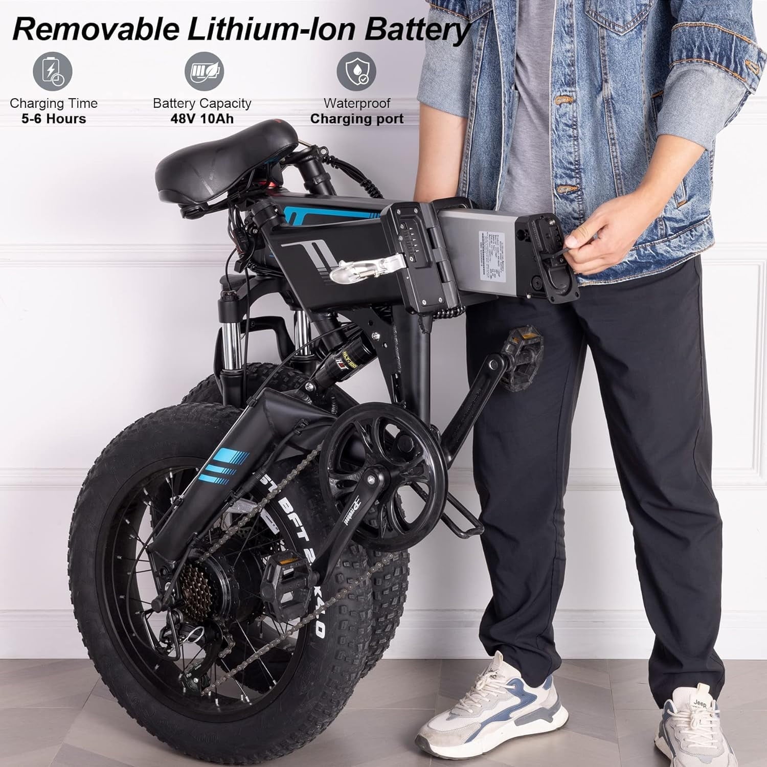 Wooken 20X4.0 Fat Tire Electric Bike for Adults, 500W Foldable Electric Bicycle with 48V 10Ah Built-in Battery, Shimano 7 Speed, Dual Shock Absorber