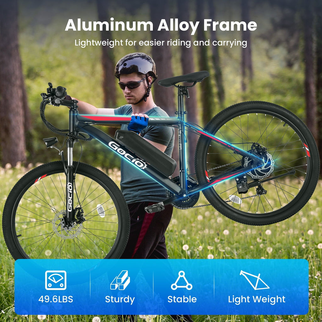 Gocio Electric Bike for Adults, 27.5 E-Mountain Bike, Lockable Suspension Fork, 750W Peak Power Motor, 48V/10.4AH, 19.8 MPH, 21 Speed, UL 2849