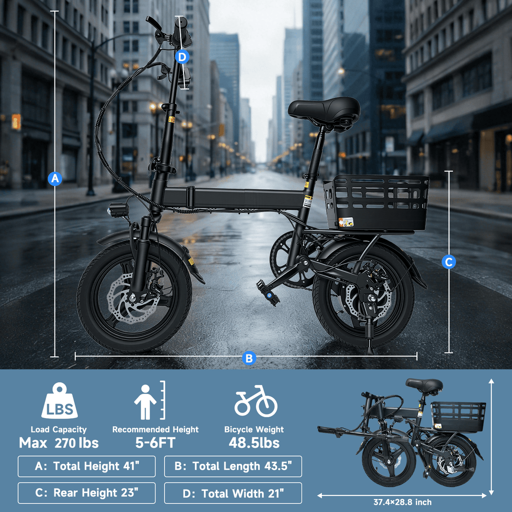 14 Folding Electric Bike for Adults with Basket,500W Peak Motor,20MPH 35 Miles,432Wh Battery,Commuting/Shopping Mini Ebike,UL2849