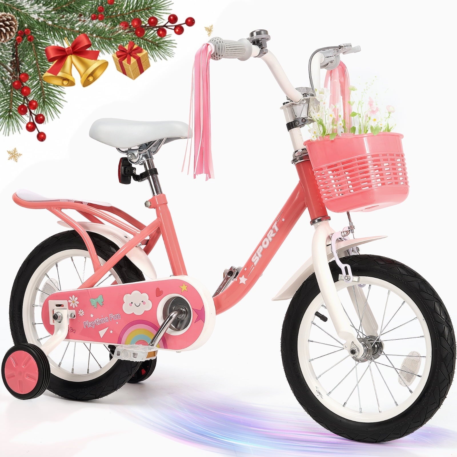 Naipo 12 Inch Kids Bike Boys Girls, Kid's Bikes with Training Wheels, Children Bicycle for Kids and Toddler Gift, Pink