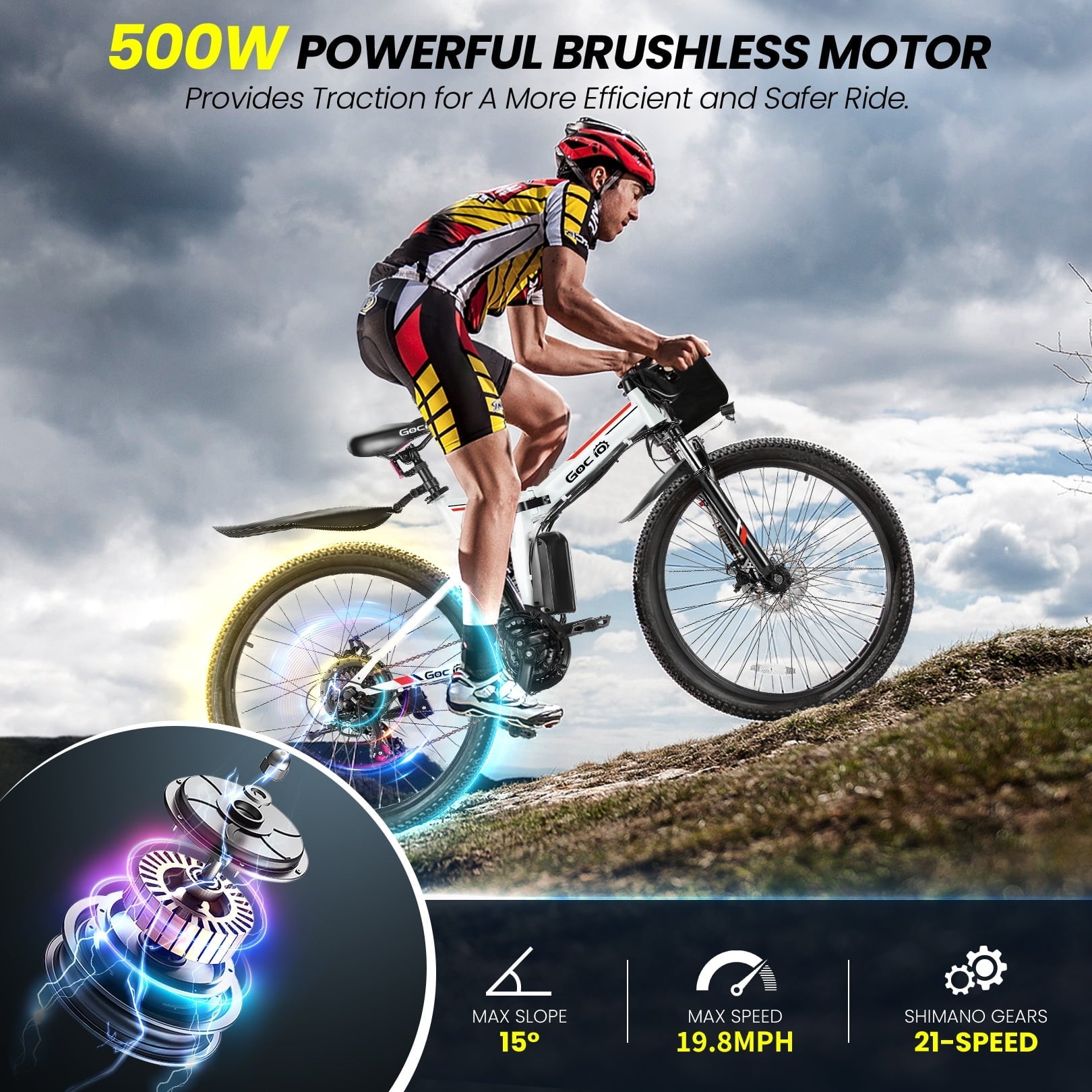 Gocio 26 Folding Electric bike for Adults, 750W Peak Motor 48V 7.8Ah Battery, 21 Speed Mountain Ebike, UL2849