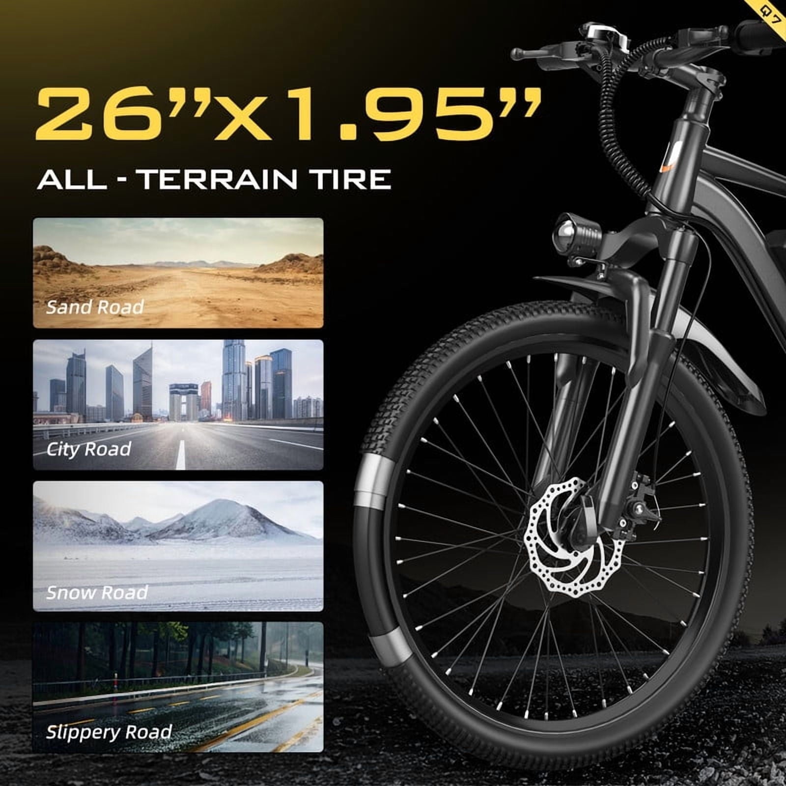 Unibike 400W Electric Bike for Adults, 26'' Mountain Ebikes, 36V10AH Removable Battery, 7-Speed E-Bicycle, Front Suspension, Black