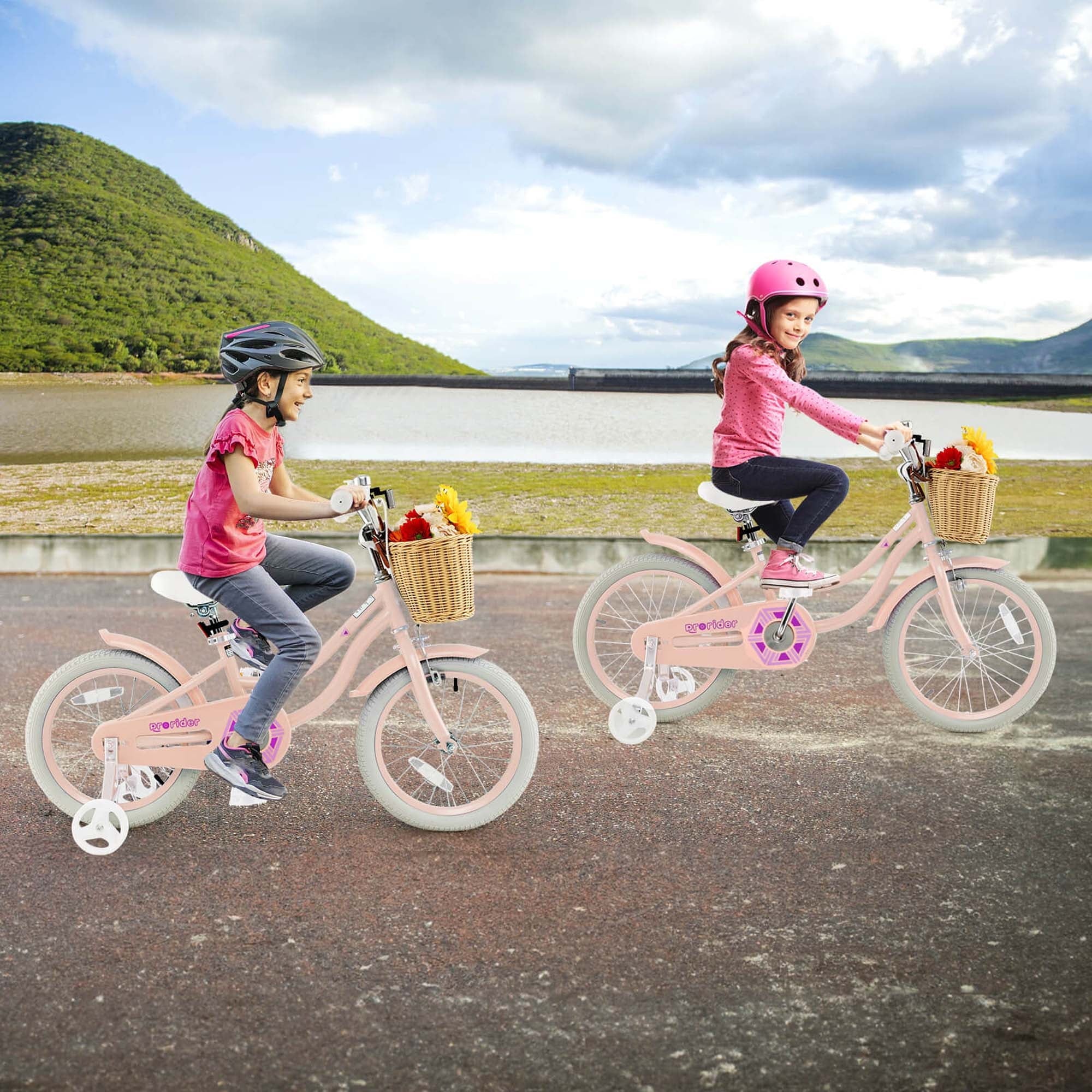 Costway 16 Kid's Bike with Training Wheels Adjustable Handlebar Seat Handbrake Pink