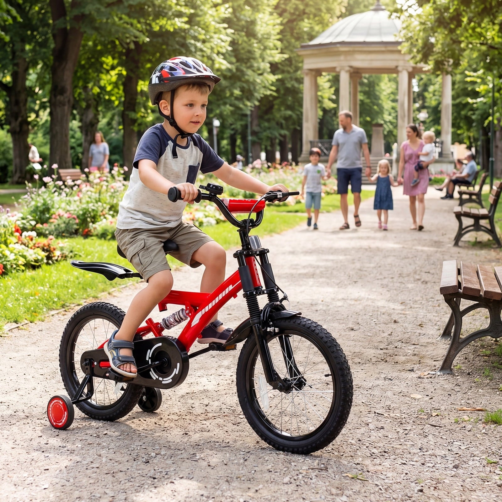 Fenbeli 16 Inch Kids Bike with Training Wheels for Girls Boys Ages 4-7, Red