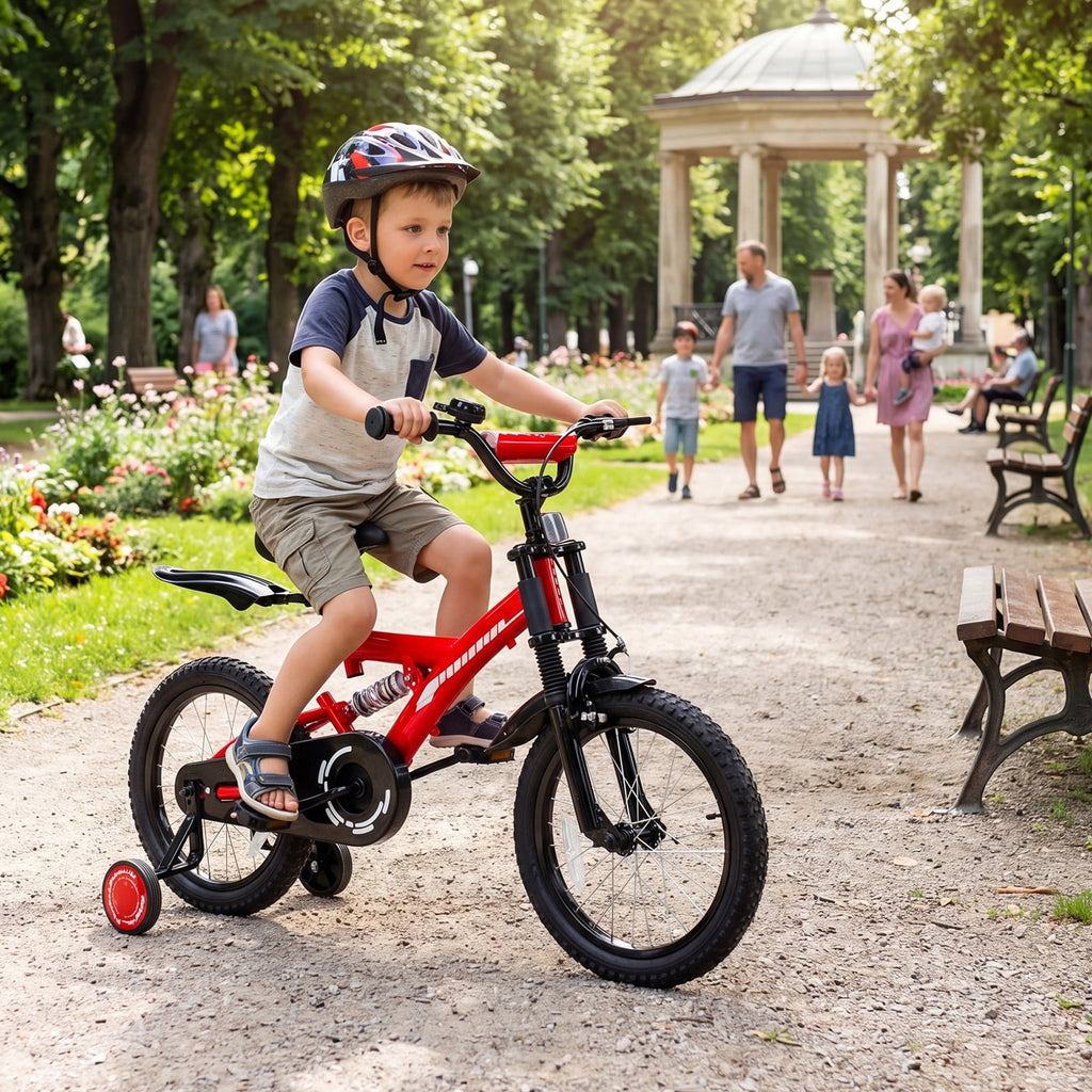 Fenbeli 18 Inch Kids Bike with Training Wheels for Girls Boys Ages 6-9, Red
