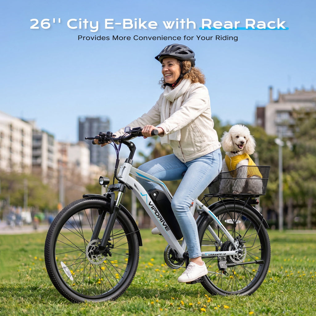 VIPDRIVE 26 Electric Bicycle for Adults & Women, Peak 750W Motor E-Bikes, 48V 7.8Ah Battery, 7-Speed, City Cruiser E-Bike, LCD Display, 50 Mi Range（UL2849）