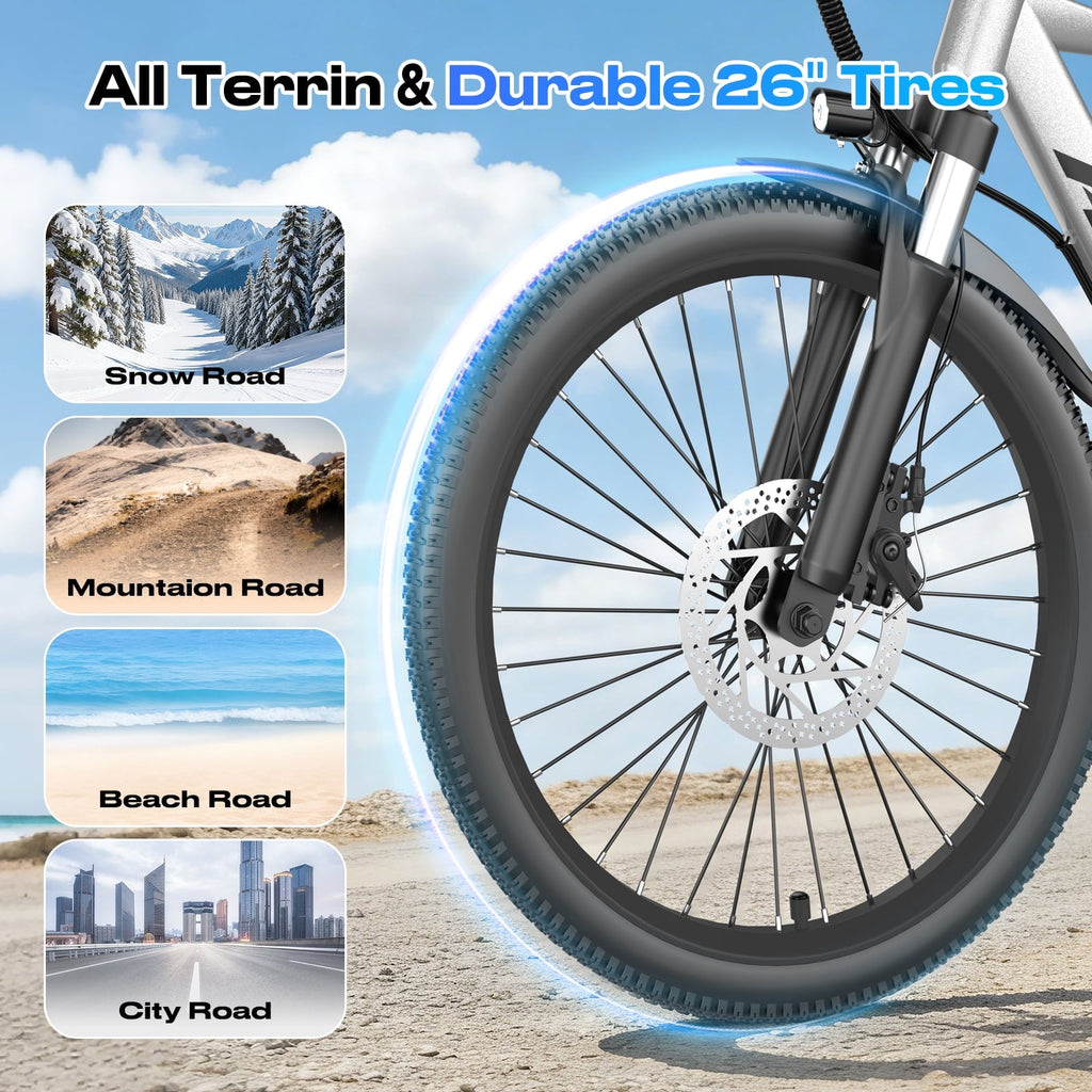 26 Electric Dirt Bike for Adults,1200W Peak Motor, 4 Modes & 7-Speed, UL2849 Certified,x Max 28Mph & 50Miles, Internal Removable Battery,Shock Absorber, Electric Mountain Bike