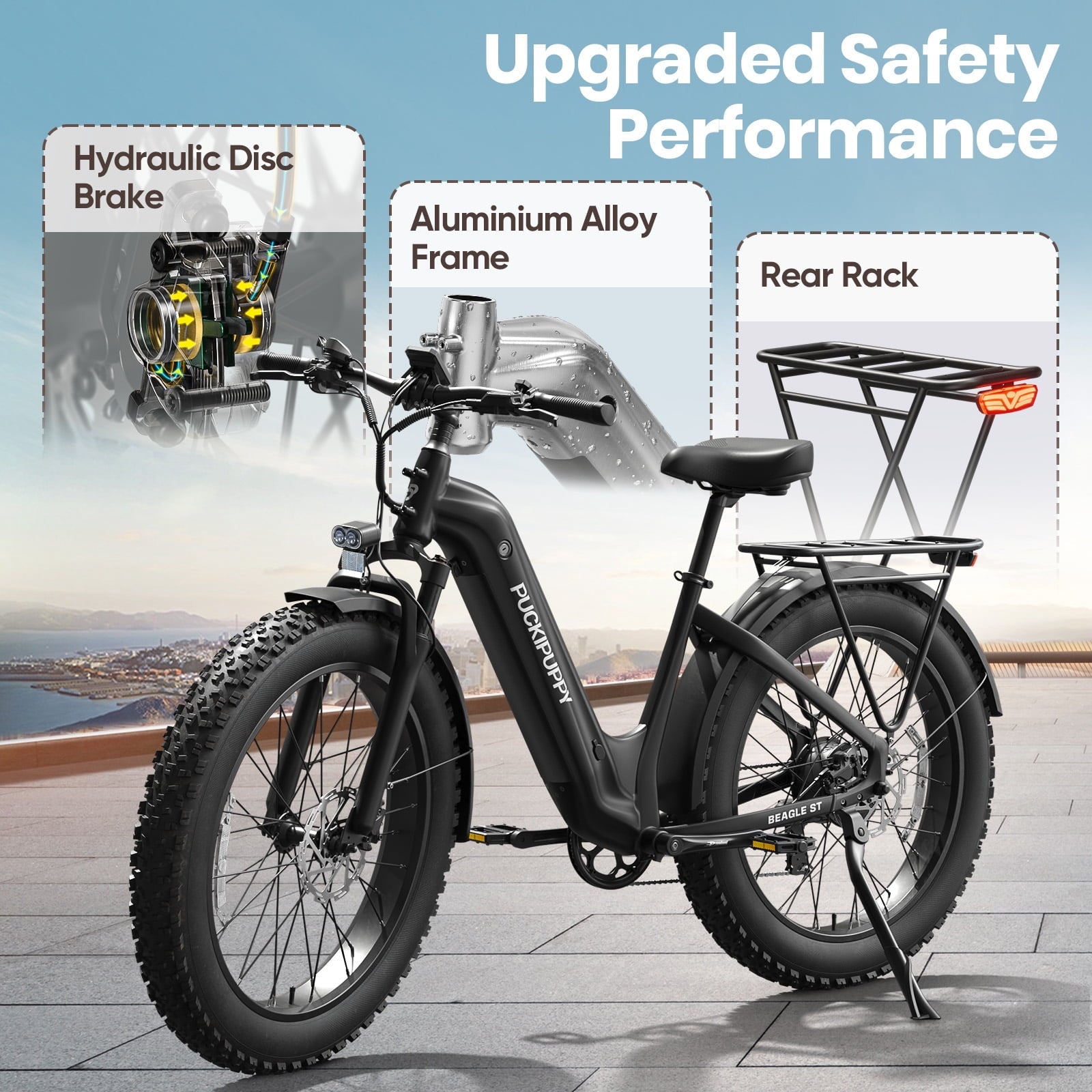 PUCKIPUPPY 960W Peak Electric Bike for Adults Step Through E-Bike 28mph Max Speed 60Miles Range 26 Fat Tire Electric Mountain Bike 48V 15AH Battery 7 Speed off-Road Ebike, Comply with UL2849 By SGS