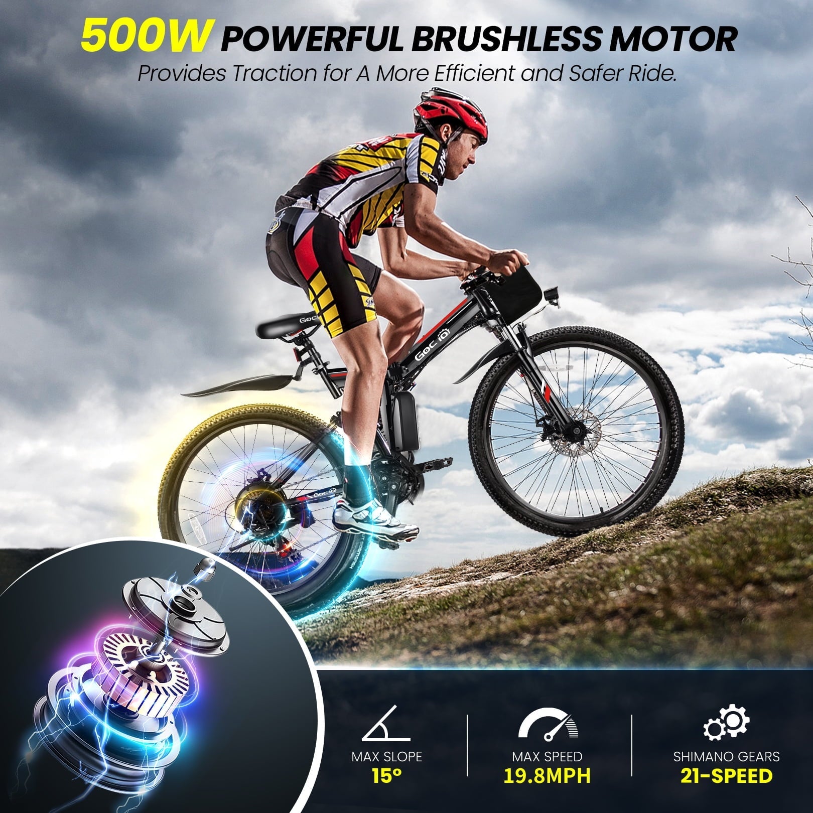 Gocio 26 Folding Electric bike for Adults, 750W Peak Motor 48V 7.8Ah Battery, 21 Speed Mountain Ebike, UL2849