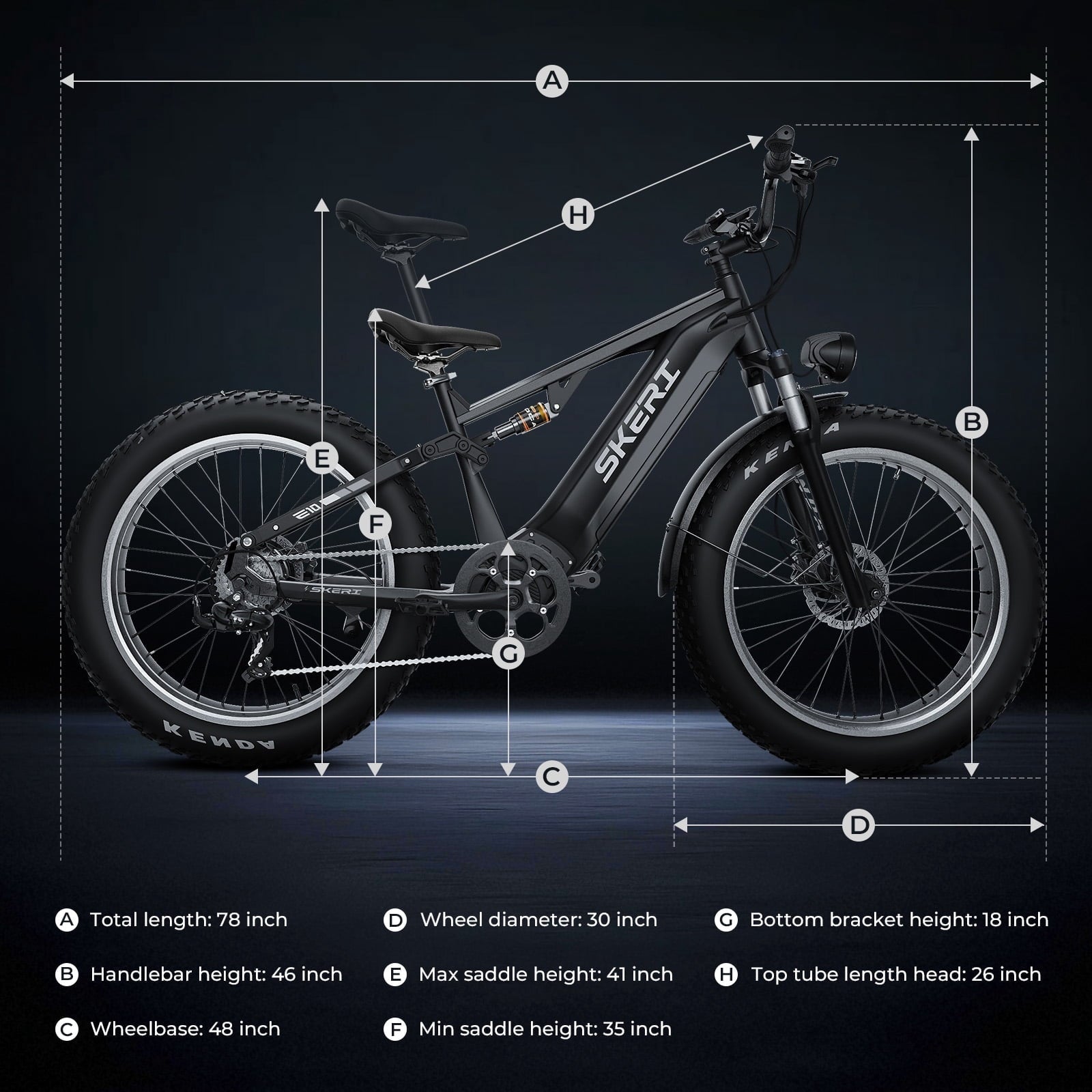 Skeri Electric Scooter Bike for Adults, 26x4 Fat Tire Full Suspension E-Mountain Bicycle,750W (Peak 1200) Motor 48V 20Ah 7-Speed Ebike UL2849