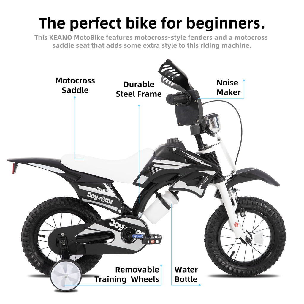 JOYSTAR Motocross Style Kids Bike for Boys Girls Ages 2-4 Years, 12 Inch Children Bicycles Black