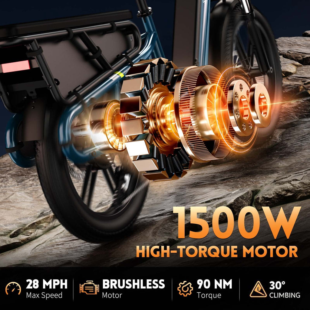 SISIGAD Electric Bike for Adults, Peak 1500W Motor, E Mountain Bike, 20'' Fat Tire Ebike, Fast Cargo Ebikes, Electric Bicycle 48V/15Ah UL2849