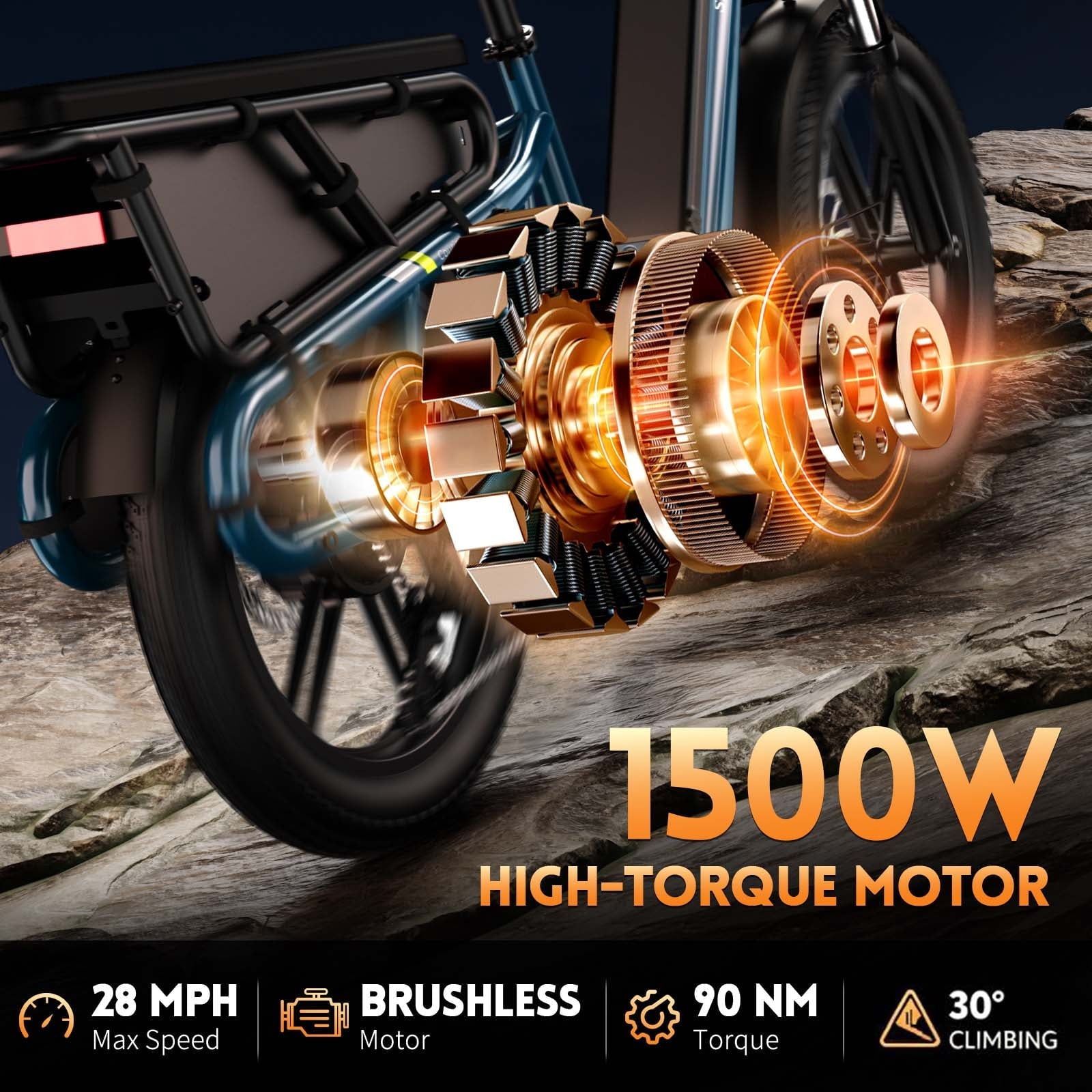 SISIGAD Electric Bike for Adults, Peak 1500W Motor, E Mountain Bike, 20'' Fat Tire Ebike, Fast Cargo Ebikes, Electric Bicycle 48V/15Ah UL2849