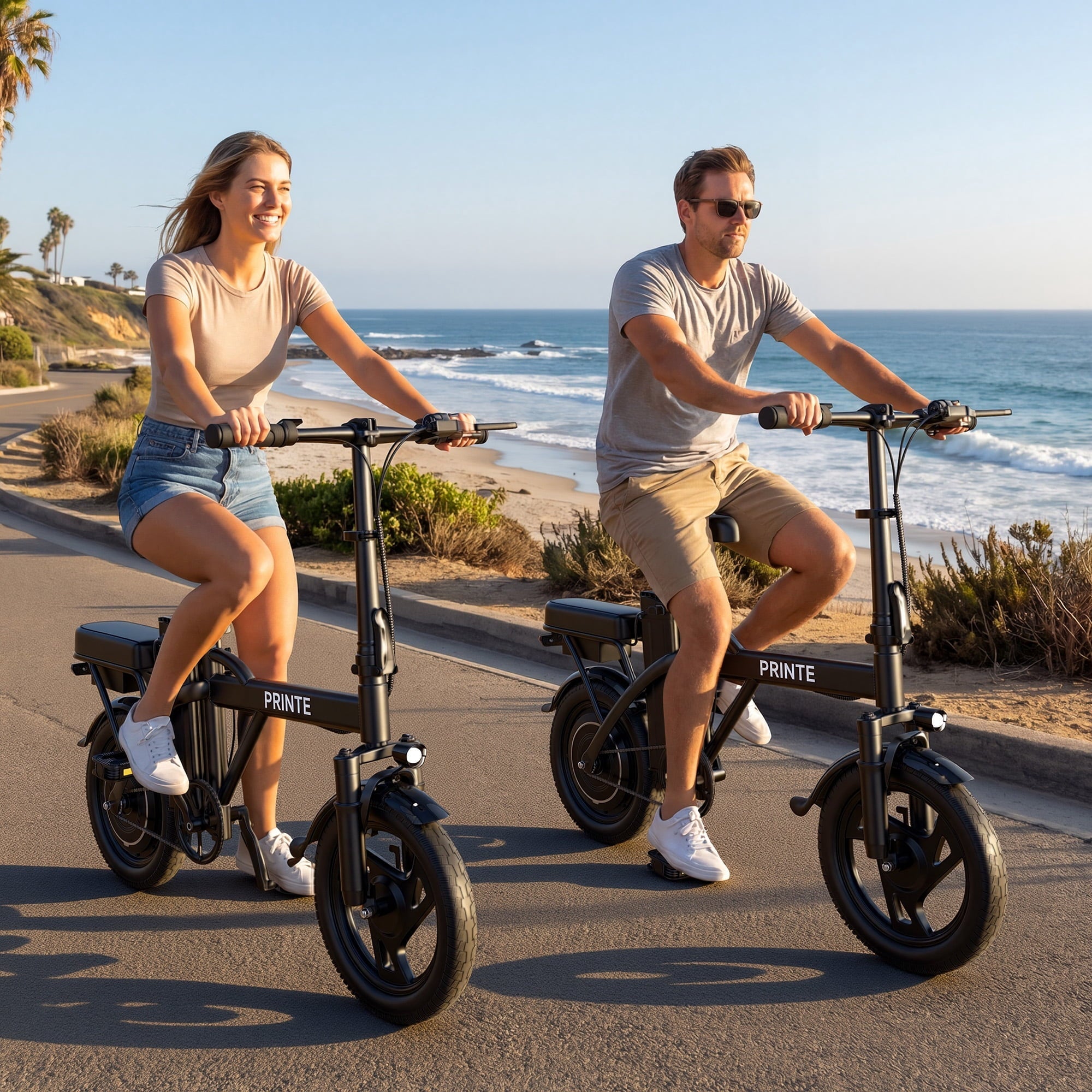 PRINTE N14PRO Electric Bike Black 500W 48V, 14' Mini Ebike for City Commuter for Adult with Two Seats UL2849