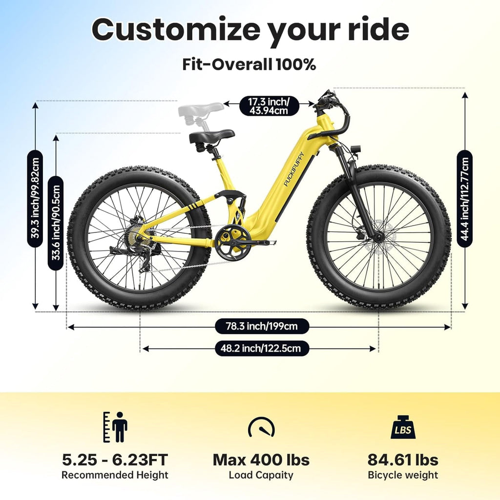 PUCKIPUPPY 26 Electric Bikes for Adults 960W Peak Step Through E-Bikes up to 80Miles Range 48V 20AH Battery Full Suspension Ebike 28 mph Max Speed Fat Tire E-Mountain Bike 7 Speed, UL2849 by SGS