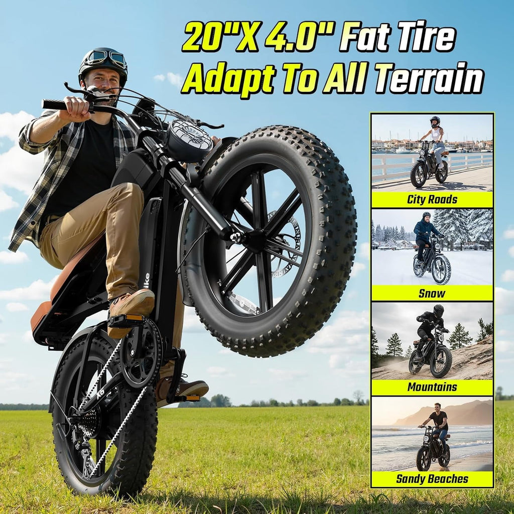 TST Electric Bike for Adults, 48V/15AH Battery, 20x4 Fat Tire, 750W Motor Off-Road E Biker, UL2849