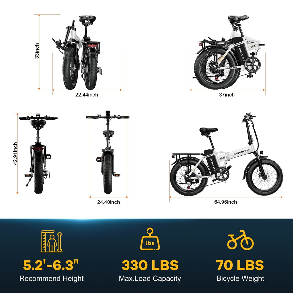 Cbvelo 1000W Folding Electric Bike for Adults, 48V 20.8AH Large Removable Battery E-Bike, 30+MPH, 80 Miles Max Range, 20 Fat Tire Electric Bike for Adults, Adult Electric Bicycles for Commute