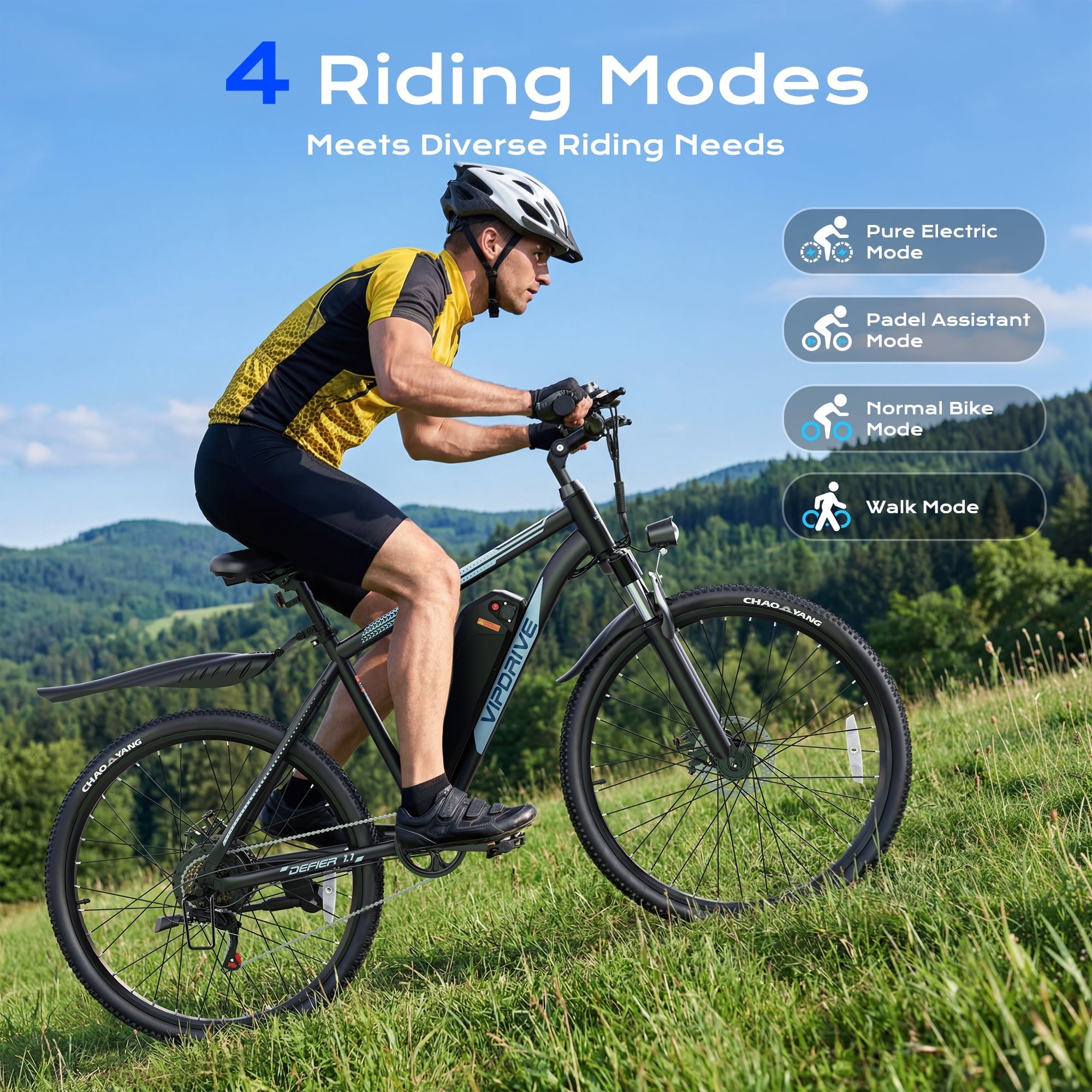 VIPDRIVE Electric Bike for Adults, 26'' 750W Peak Ebike, 48V 7.8AH Removable Battery .Up to 40 Miles 20MPH Electric Mountain Bike .Front Fork Suspension .UL2849