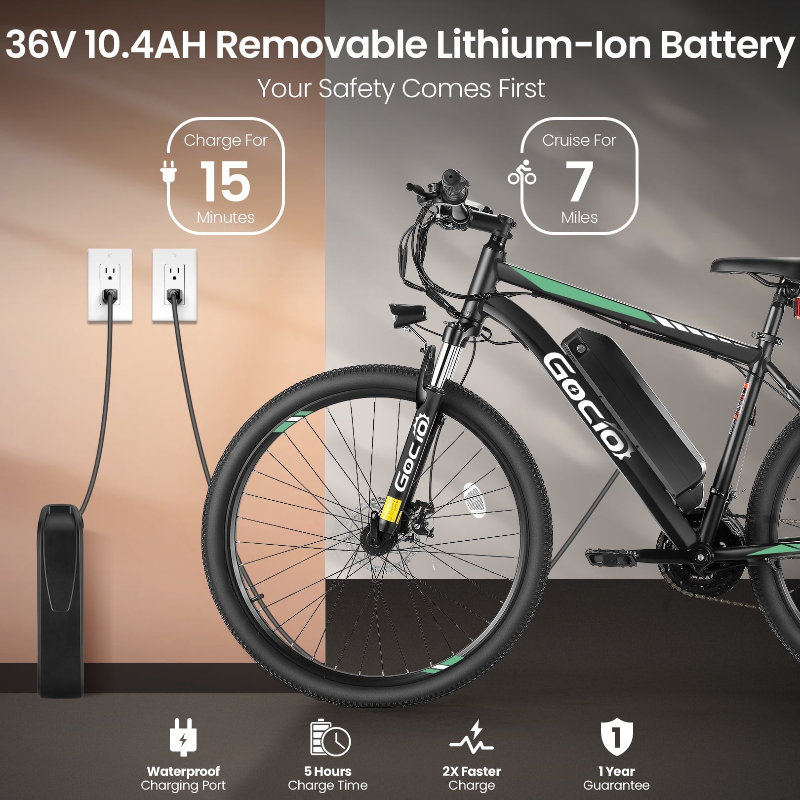 Gocio 26 Electric Bike, 350W Electric Bike for Adults 19.8MPH Electric Mountain Bike, LCD, Lockable Suspension Fork, 374.4Wh 36V Battery UL2849 Certified, 21-Speed E-Bikes Adult Electric Bicycle
