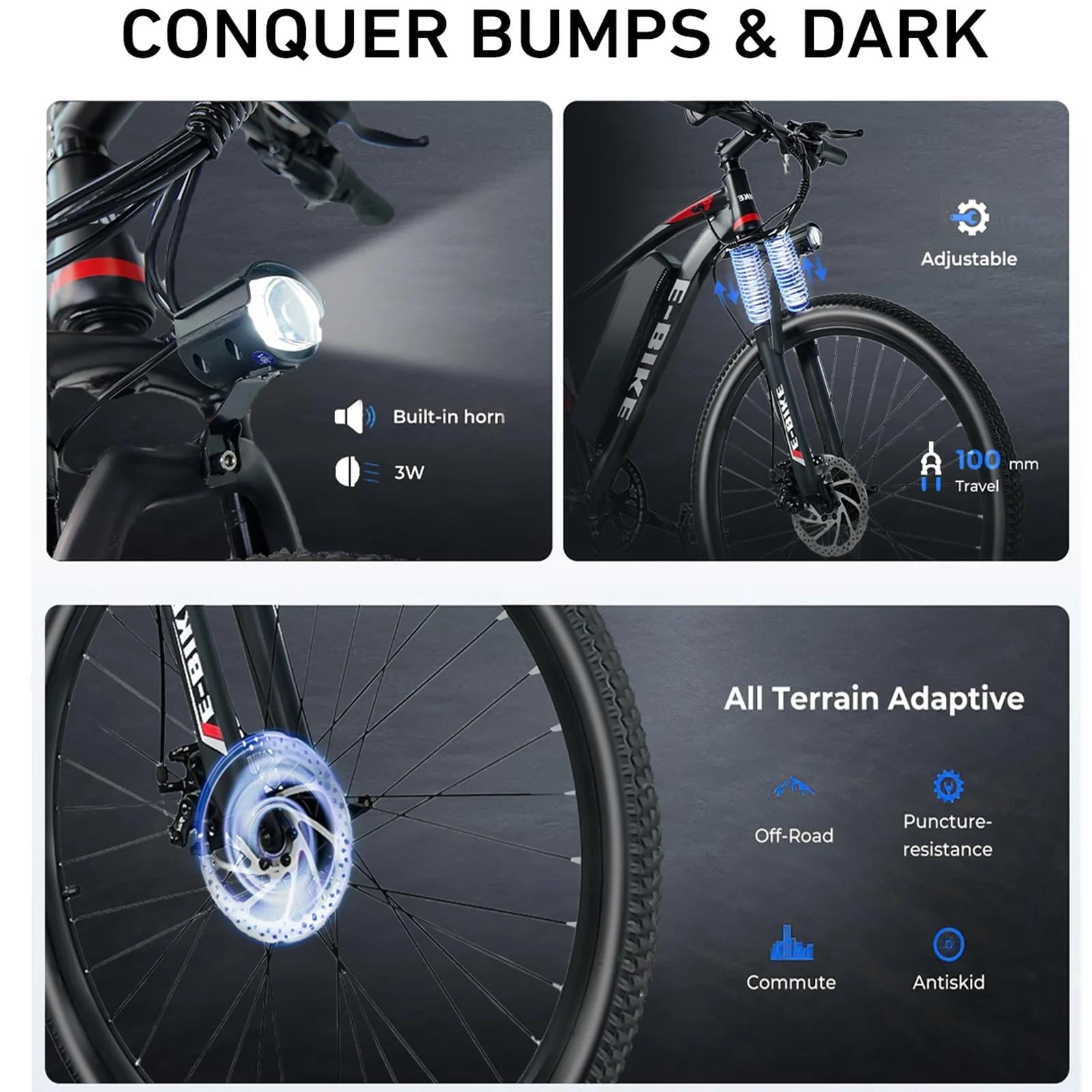 Setohet 26 Electric Bike for Adults , Powerful Peak 1200W E Bike with 36V Removable Battery: 7-Speed Mountain Bike ,UL2849