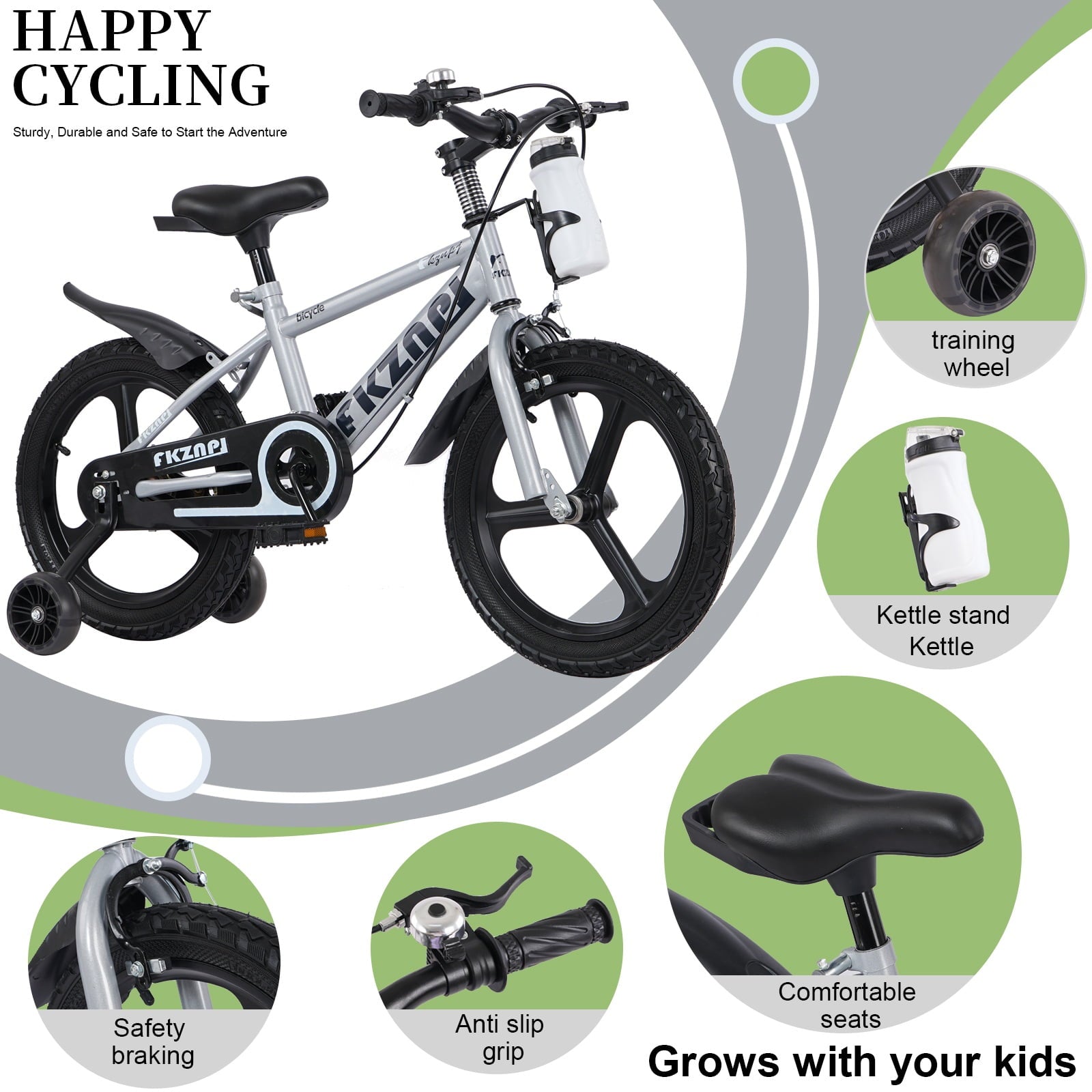 Holaki 18 inch Kids Bike with Training Wheels & Handbrake for Boys & Girls Ages 5-9, High Carbon Steel Frame Adjustable Seat Kids Bicycle with Kettle Stand & Night Glow for Birthday Gift, Purple