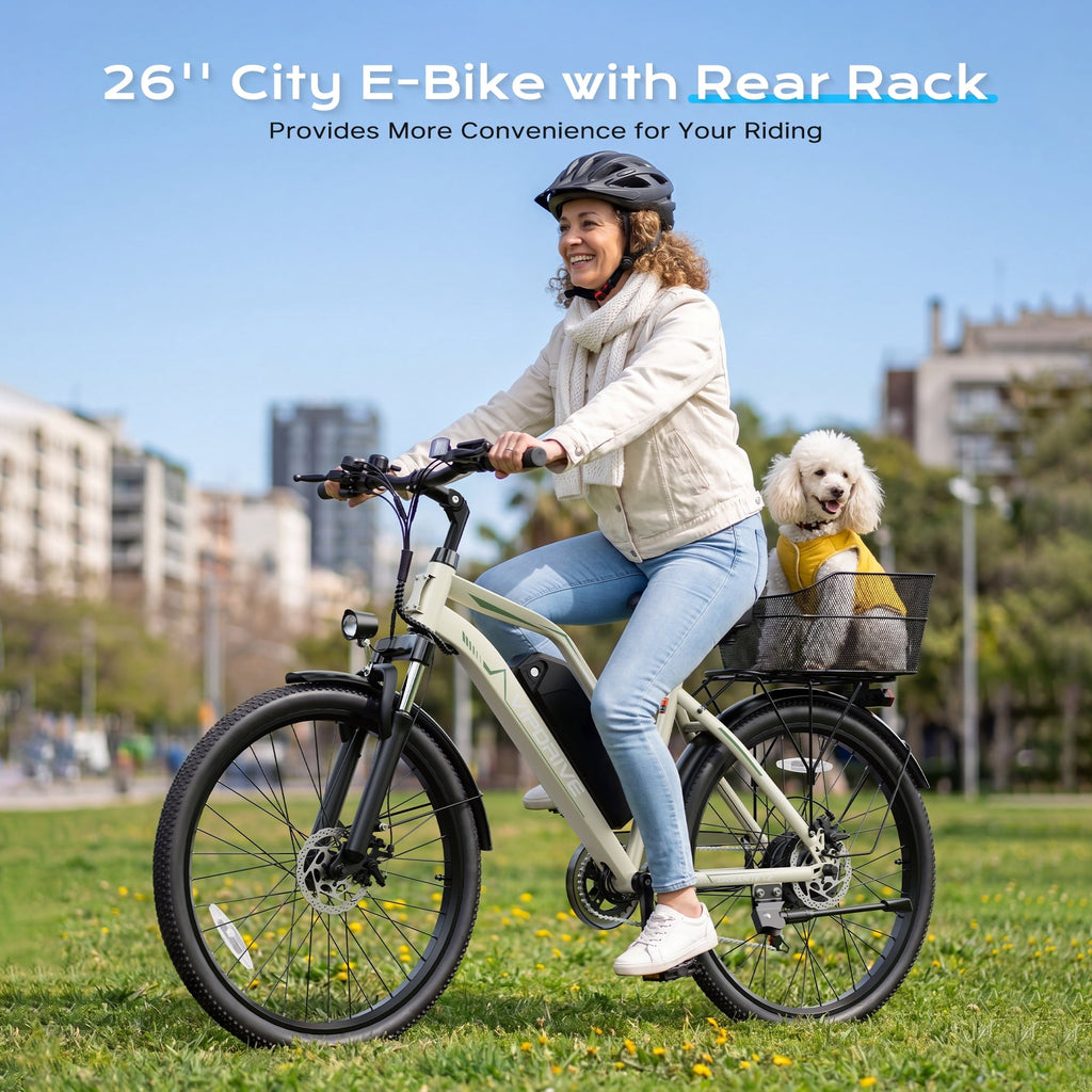 VIPDRIVE 26 Electric Bicycle for Adults & Women, Peak 750W Motor E-Bikes, 48V 7.8Ah Battery, 7-Speed, City Cruiser E-Bike, LCD Display, 50 Mi Range（UL2849）