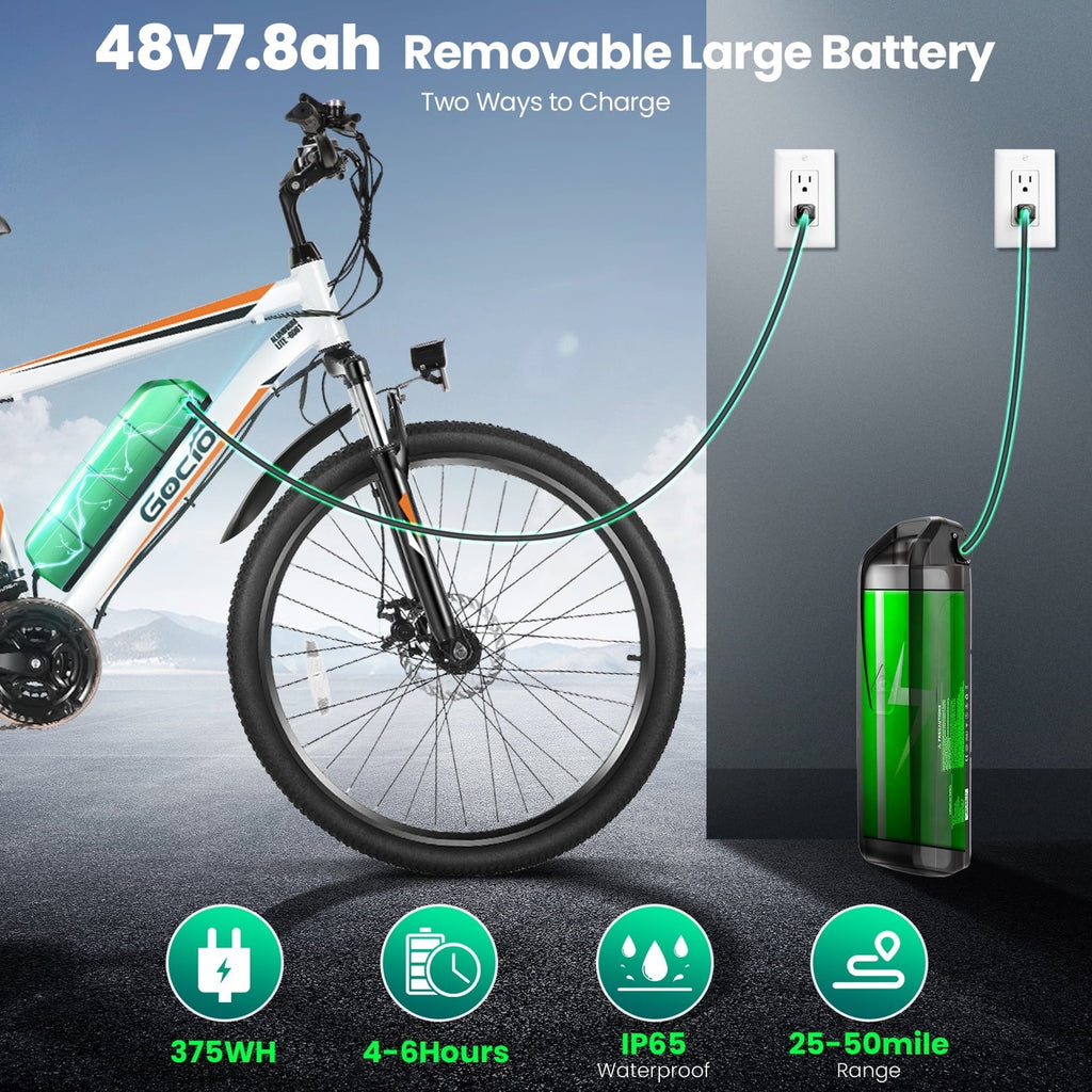 Gocio Peak 750W Electric Bike 26 Electric Bicycle for Adults Max 19.8mph Cruise Control System Ebike, 48V 375Wh Mountain Bike, 21 Speed for Man Woman UL2849 Certified