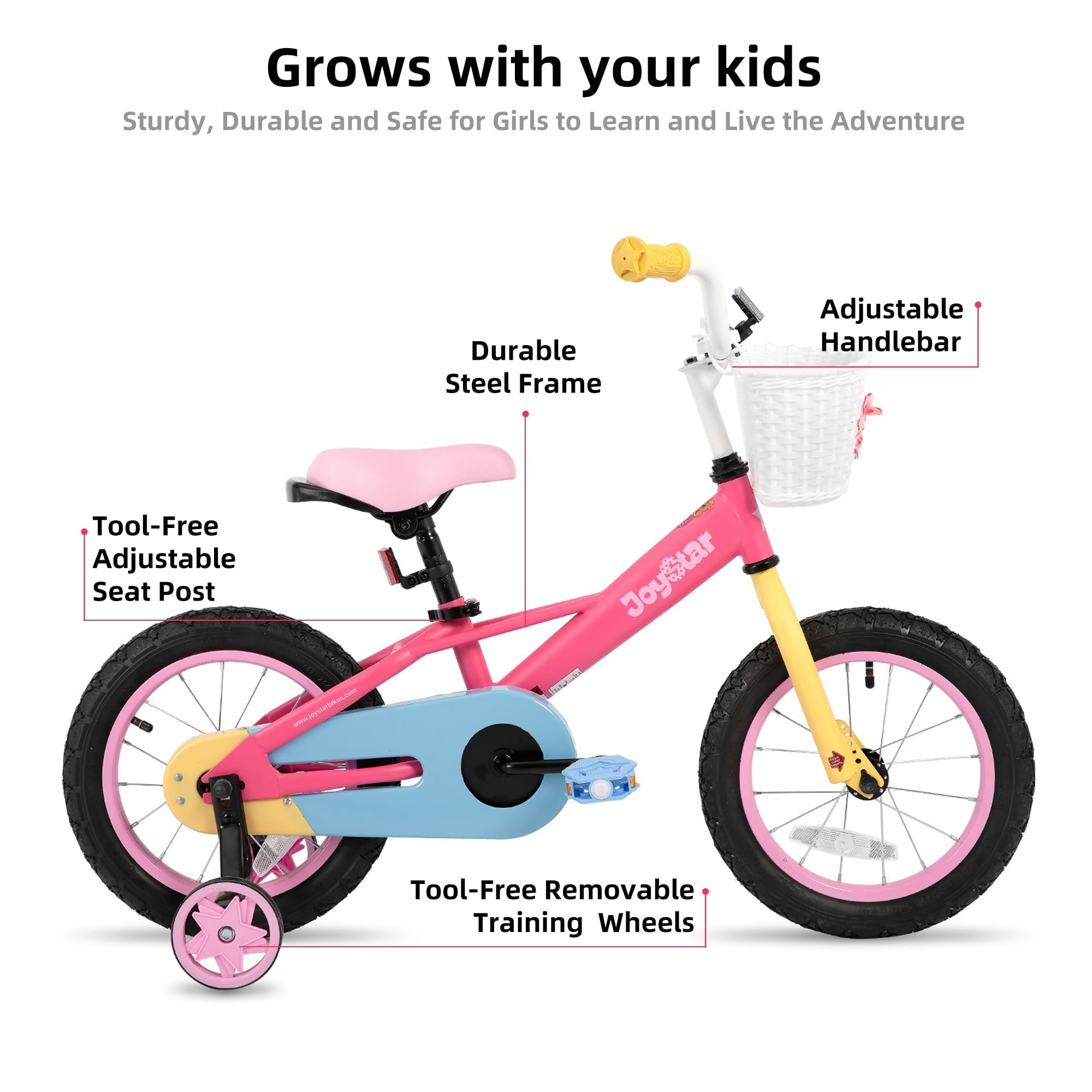 JOYSTAR 12 14 16 Kids Bike for 2-7 Years Girls 33-53 Inch Tall, Rainbow Toddler Bicycle with Basket, Training Wheels & Coaster Brake, 85% Assembled, Macarons