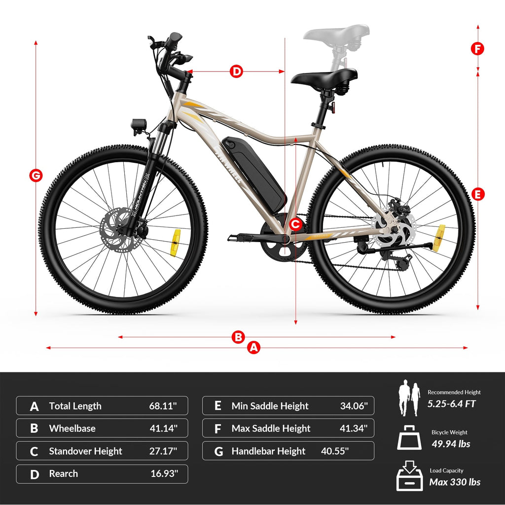 5TH WHEEL WLB17 26 Electric Bike for Adult, 500W Peak Electric Bike with 36V 10.4Ah Removable Battery, Electric Bicycle with 7 Speed, UL2849