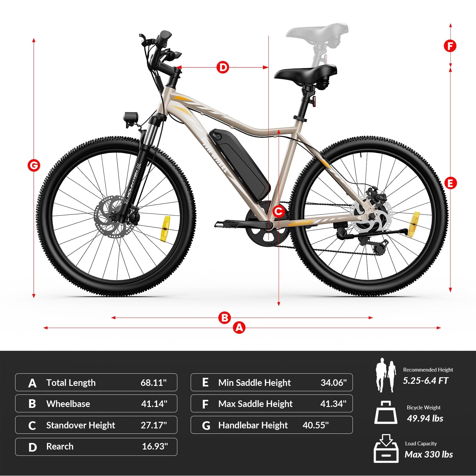 5TH WHEEL WLB17 26 Electric Bike for Adult, 500W Peak Electric Bike with 36V 10.4Ah Removable Battery, Electric Bicycle with 7 Speed, UL2849