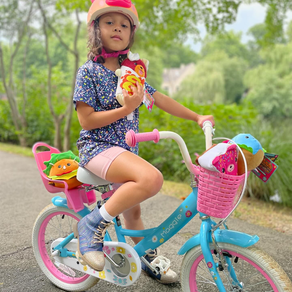 Glerc Maggie 14 inch Kids Girls Bike for Ages 3-5 Years Old Children, Princess Style Kids Bicycle with Doll-Seat & Basket & Training Wheels, Pink