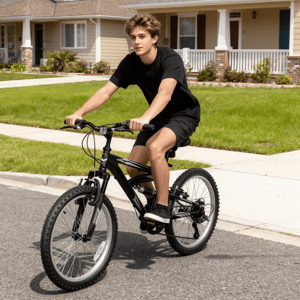 Hykolity Kids Mountain Bike 20 inch MTB Bicycle Age 6-12 Years Height 42-56 in Tween Cycling Full Suspension Sport Outdoor Bikes - Matte Black