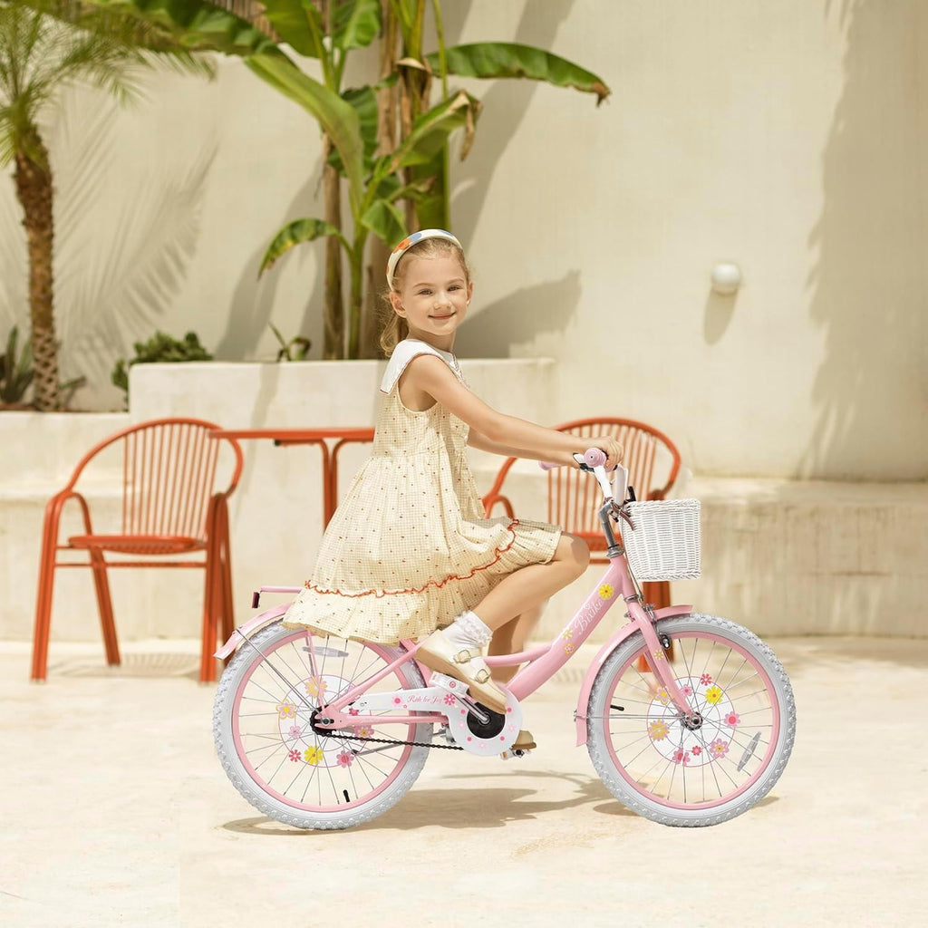 ACEGER 14 Inch Girls Bike with Basket, Training Wheels, Doll Seat, Purple Kids Bicycle for Ages 3-5