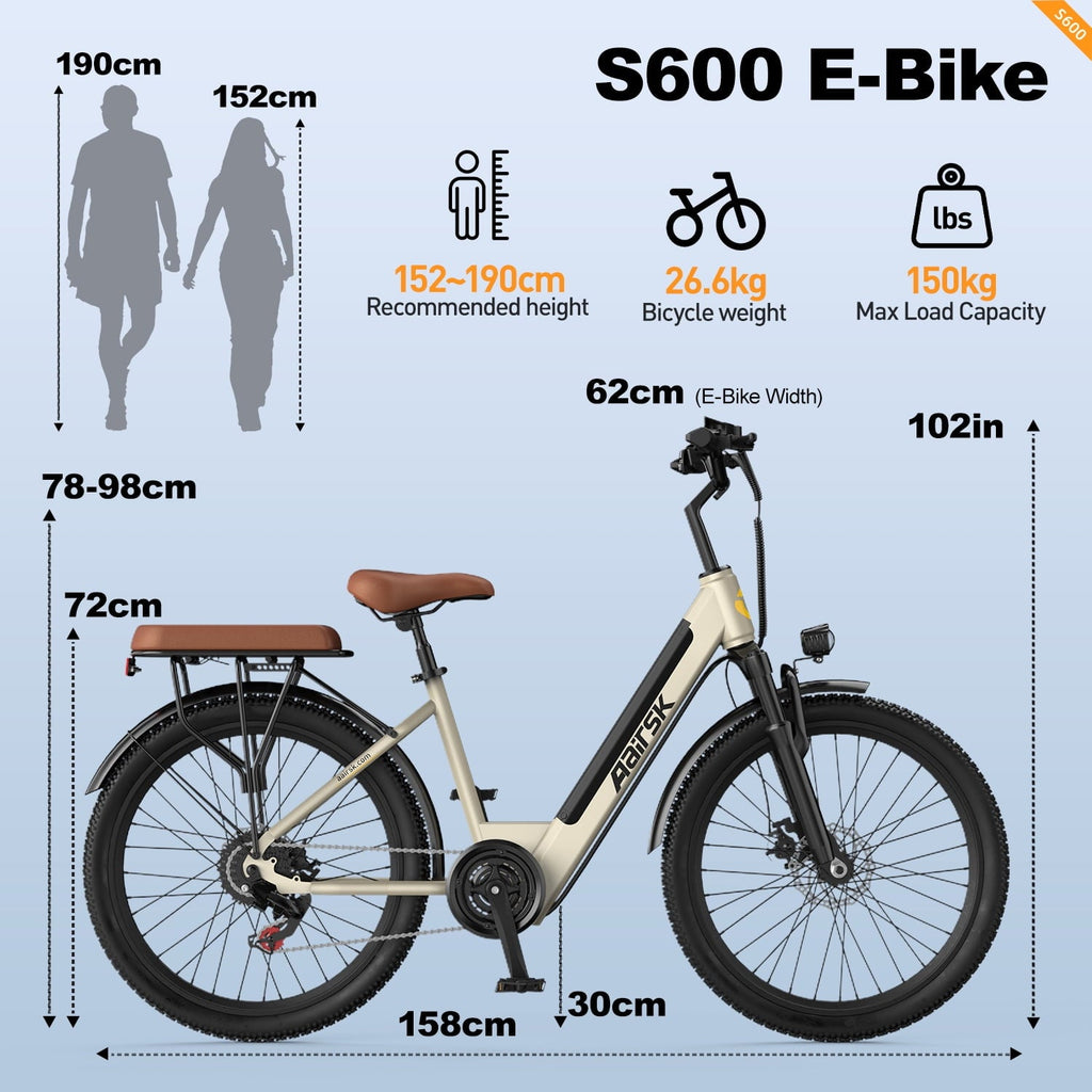Unibike 250W Electric Bike for Adults, 36V 13AH Removeable Battery, 26'' City Bicycle, 15MPH Commuter Women Ebike