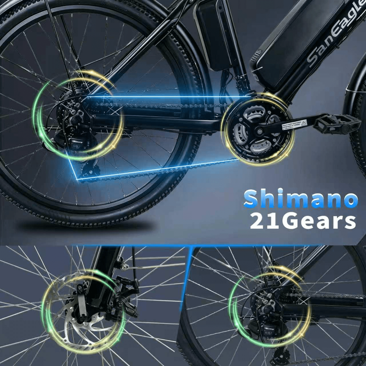 Saneagle 700W City Electric Bike for Adults, 36V 10.4Ah Removable Battery, 26 Commuter E-Bike, Shimano 21 Speed, UL 2849 Certified, Black