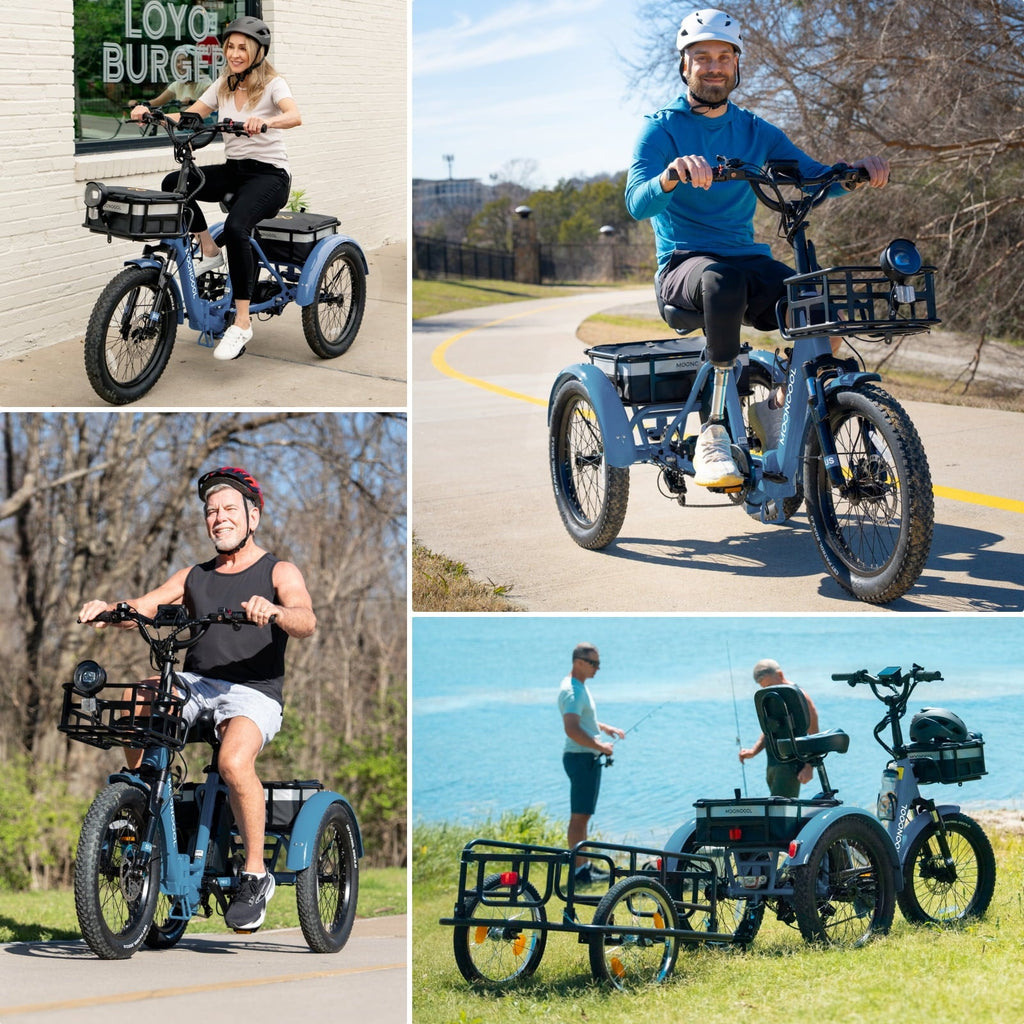 MOONCOOL TK Pro Foldable Electric Tricycle W/ Rearview mirror accessory Kit, 1500W Motor 48V 20Ah Battery, 20 Fat Tire Three Wheel 6-Speed Electric Mountain Bicycle for Adults