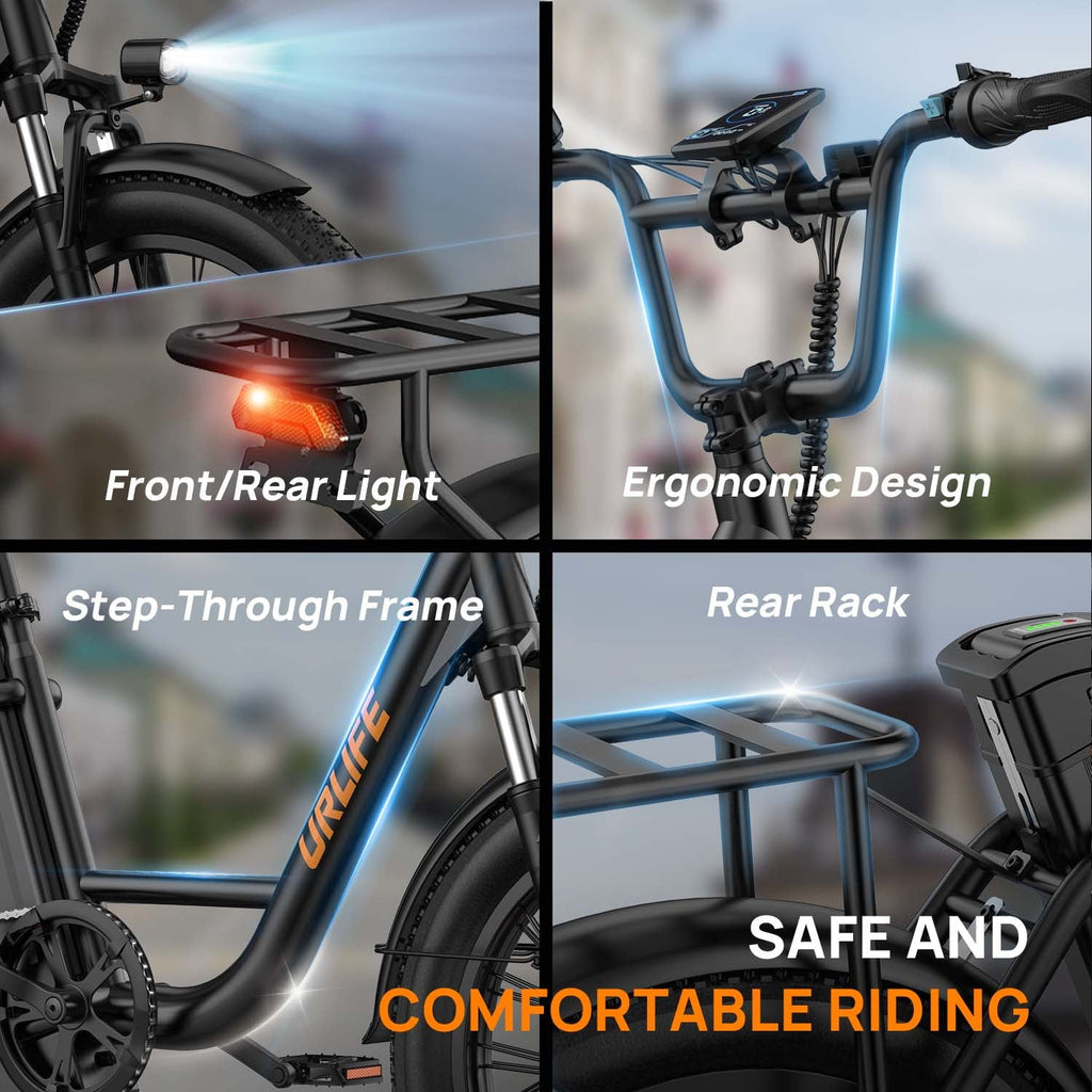 URLIFE 3.0 Fat Tire Ebike, 20 Electric Bicycles for Adult, 750W Peak Motor, 48V 13AH Remobavle Battery, 7-Speed Commuting Ebike, UL2849-Black