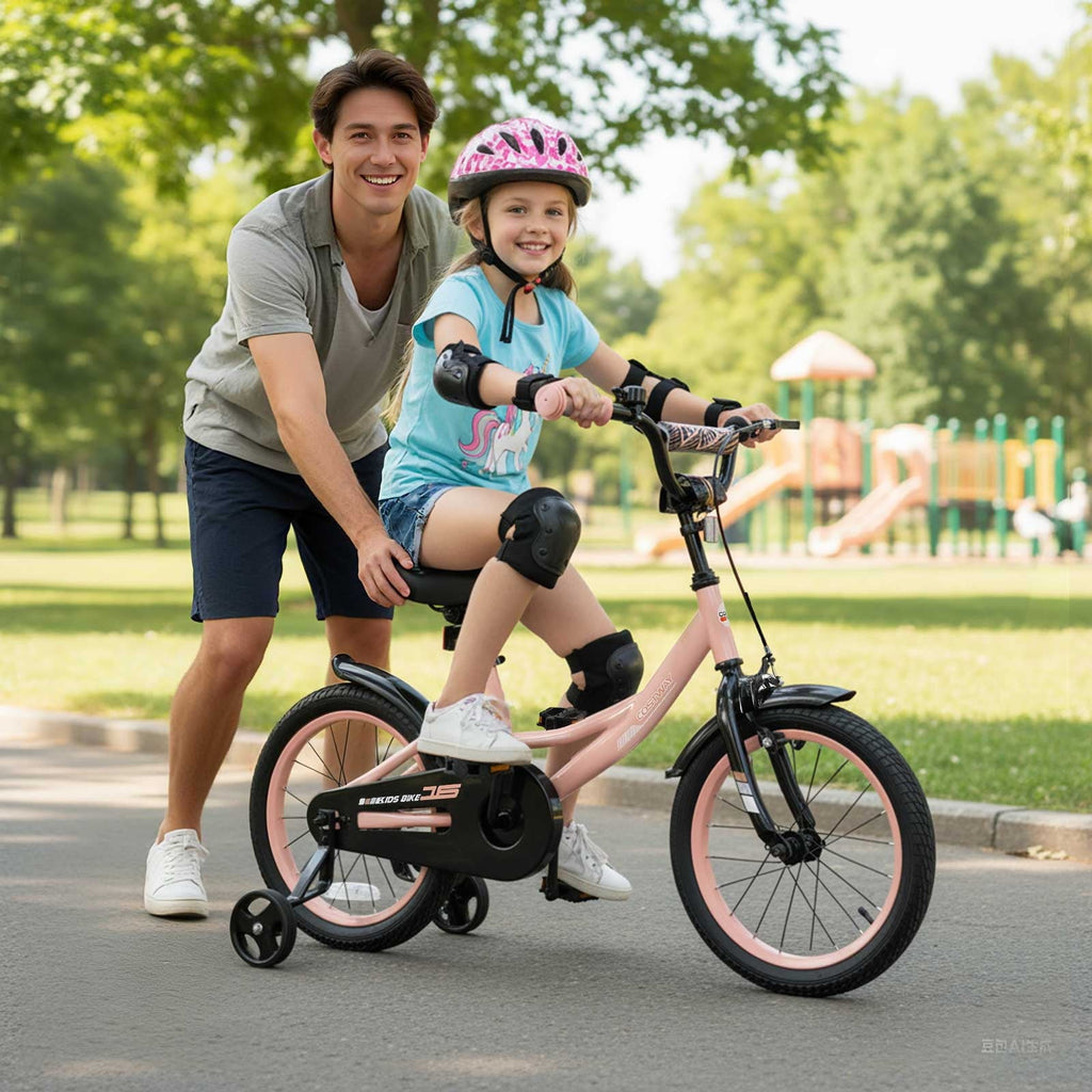 Costway 18 Inch Kids Bike with Training Wheels Dual Brakes Adjustable Seat Handlebar Height