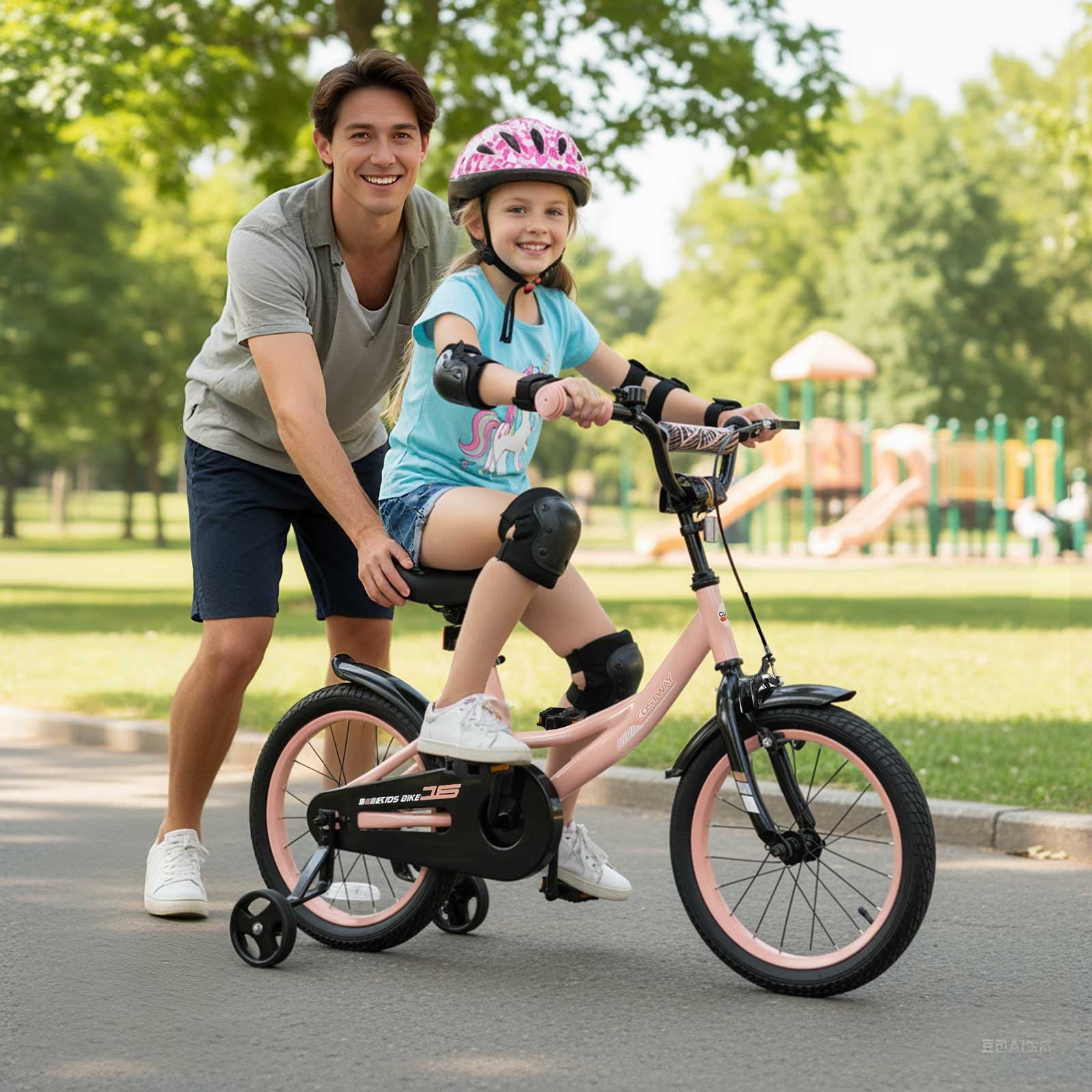 Costway 18 Inch Kids Bike with Training Wheels Dual Brakes Adjustable Seat Handlebar Height