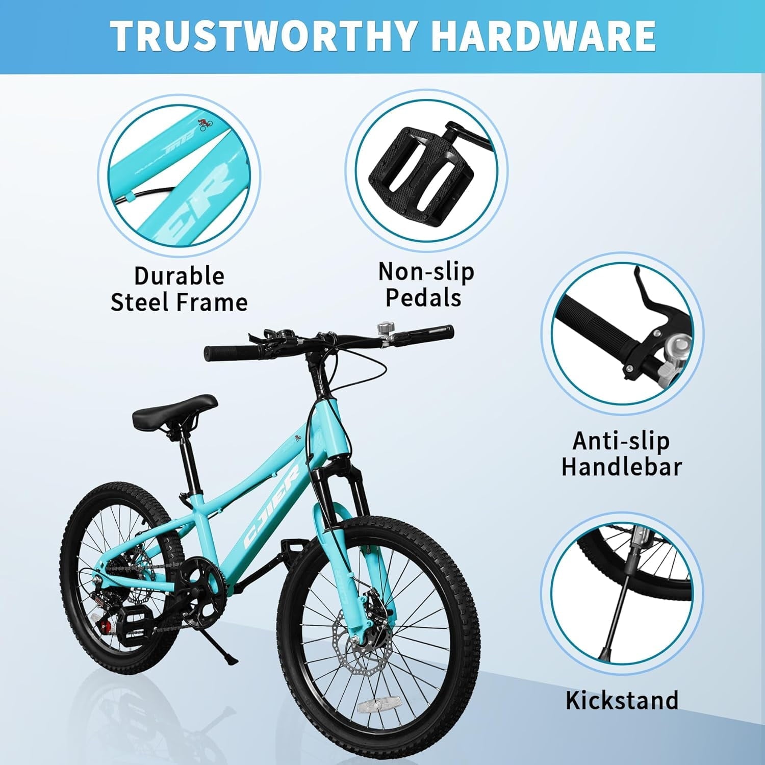 DEYGIA 20 Inch Kids Mountain Bike, Bikes for Boys, 7-Speed with Front Suspension, Dual Disc Brakes & Knobby Tires for Ages 6-14, Multi Color