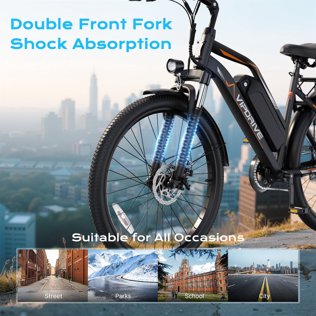 VIPDRIVE 26 Electric Bicycle for Adults & Women, Peak 750W Motor E-Bikes, 48V 7.8Ah Battery, 7-Speed, City Cruiser E-Bike, LCD Display, 50 Mi Range（UL2849）