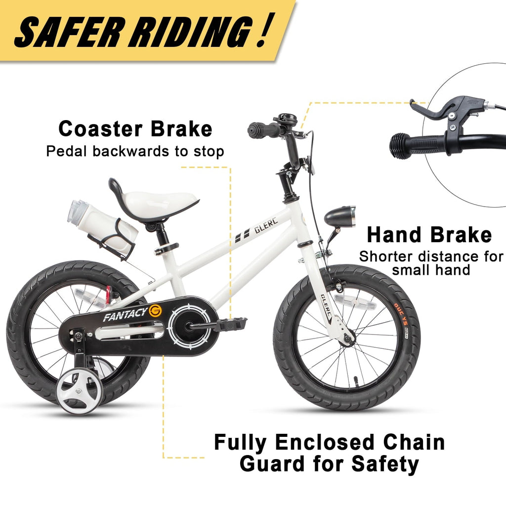 Glerc 14 inch Kids Bike for Child 3-5 Year old Boys Girls with Water Bottle Holder & Headlight & Training Wheels, Black