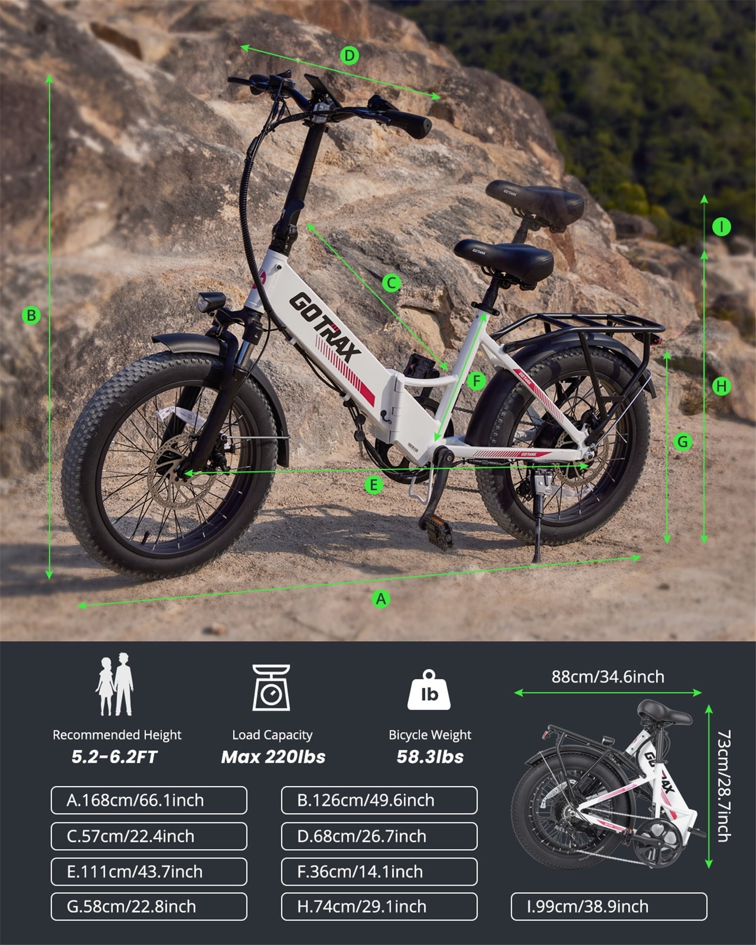 GOTRAX R2 Folding Adult Electric Bike, 500W 20mph, 20 x 3 Fat Tire, LCD Display, Black