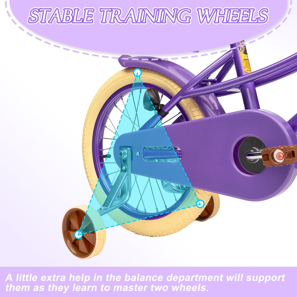 KORIMEFA Girl Bike for Toddlers and Kids Ages 3-6 Years Old, 12 inch Kids Bike with Training Wheels & Basket, 12 in Girl Bicycle with Handbrake & Kickstand