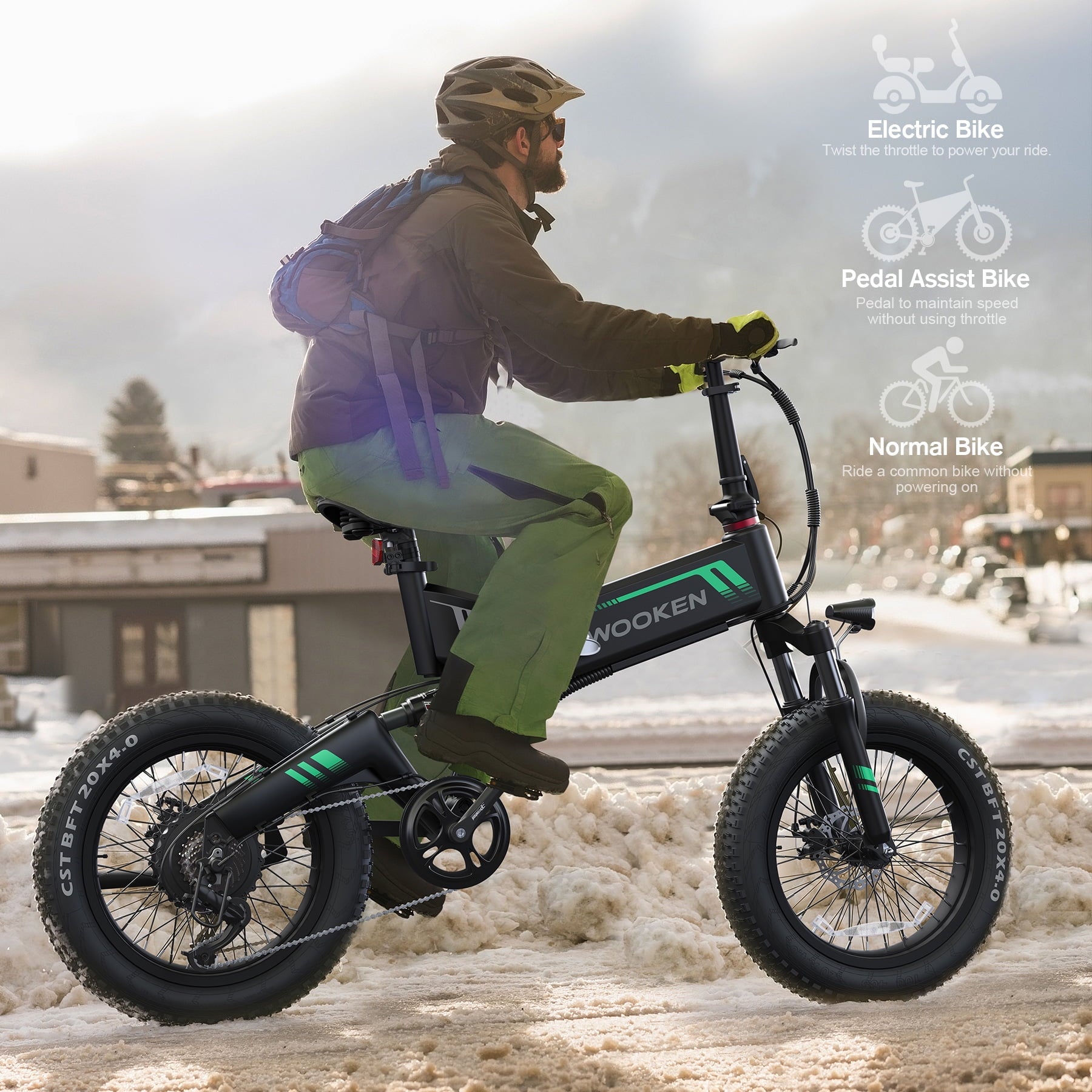 Wooken 20X4.0 Fat Tire Electric Bike for Adults, 500W Foldable Electric Bicycle with 48V 10Ah Built-in Battery, Shimano 7 Speed, Dual Shock Absorber