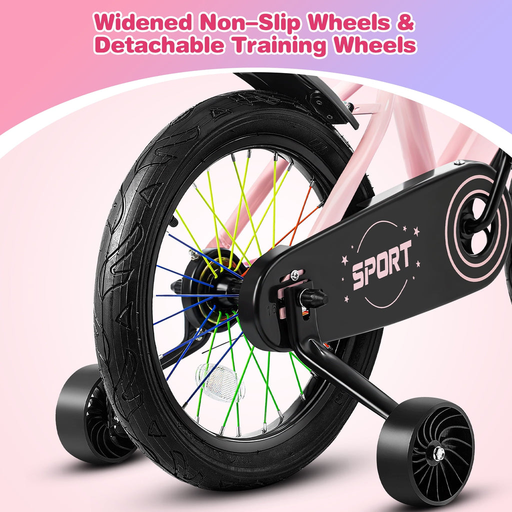 Lookfly 16 Kids Bike for Boys and Girls with Removable Training Wheels,Children's Cicycle,Purple