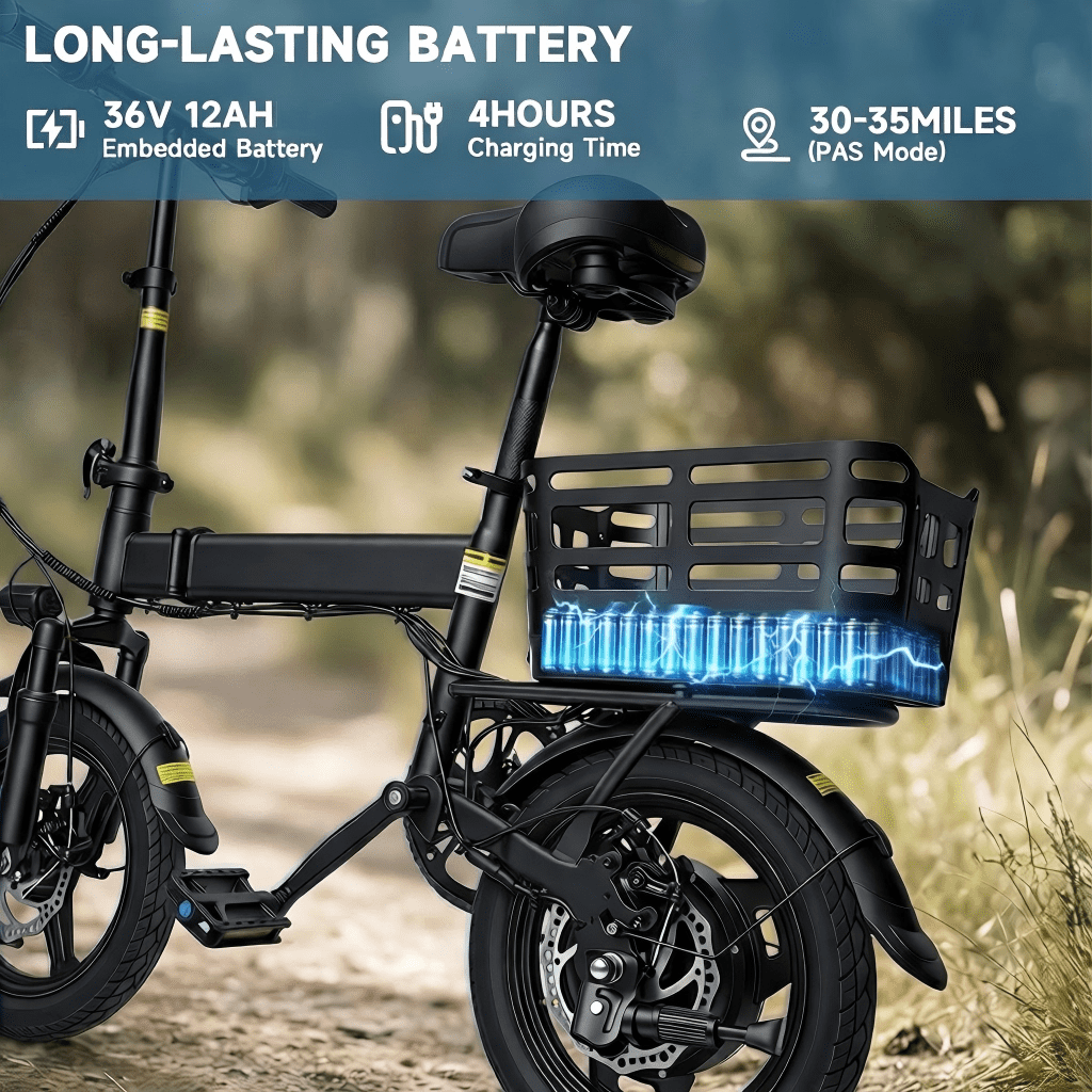 XLNEFNZ 14 Folding Electric Bike for Teens and Adults, 500W Peak Brushless Motor, 432Wh Hidden Anti-Theft Battery, 20MPH 35 Miles, Rear Basket Lightweight Ebike, UL2849