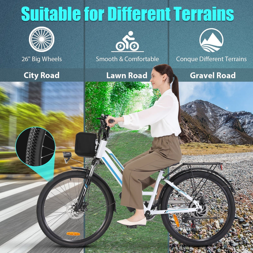 Elifine 500W Electric Bike for Adults, 26 Commuter Electric Bicycle 19.8mph City Ebike with 5 Riding Modes, 48V 7.8Ah Removable Battery UL 2849, LCD Intelligent Display Hybrid Electric Bike Red