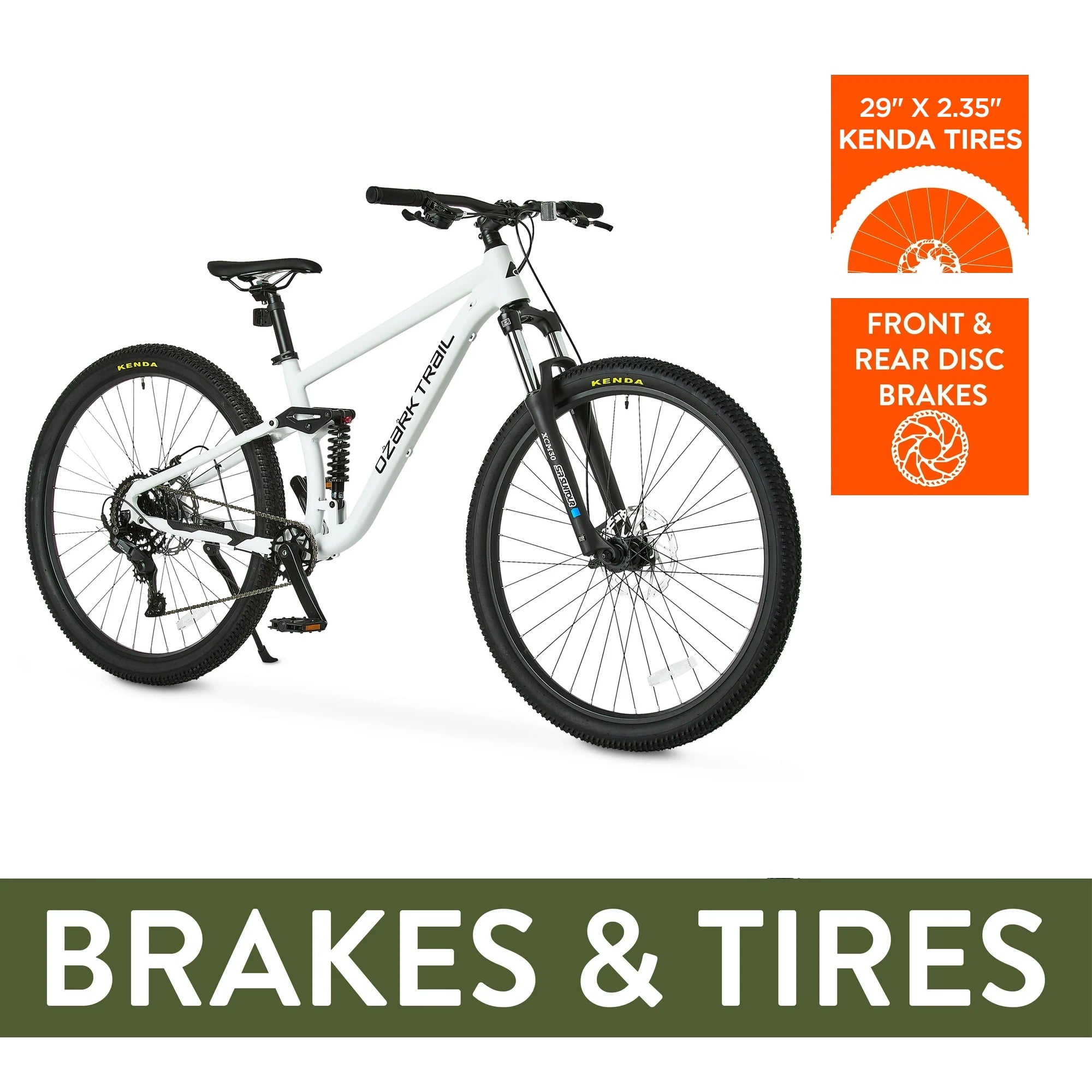 Ozark Trail 29 FS.2 Slalom Full Suspension Mountain Bike, 29 Wheels, Medium Frame, Fits Riders 5'6 - 5'9, Off-White, Adult
